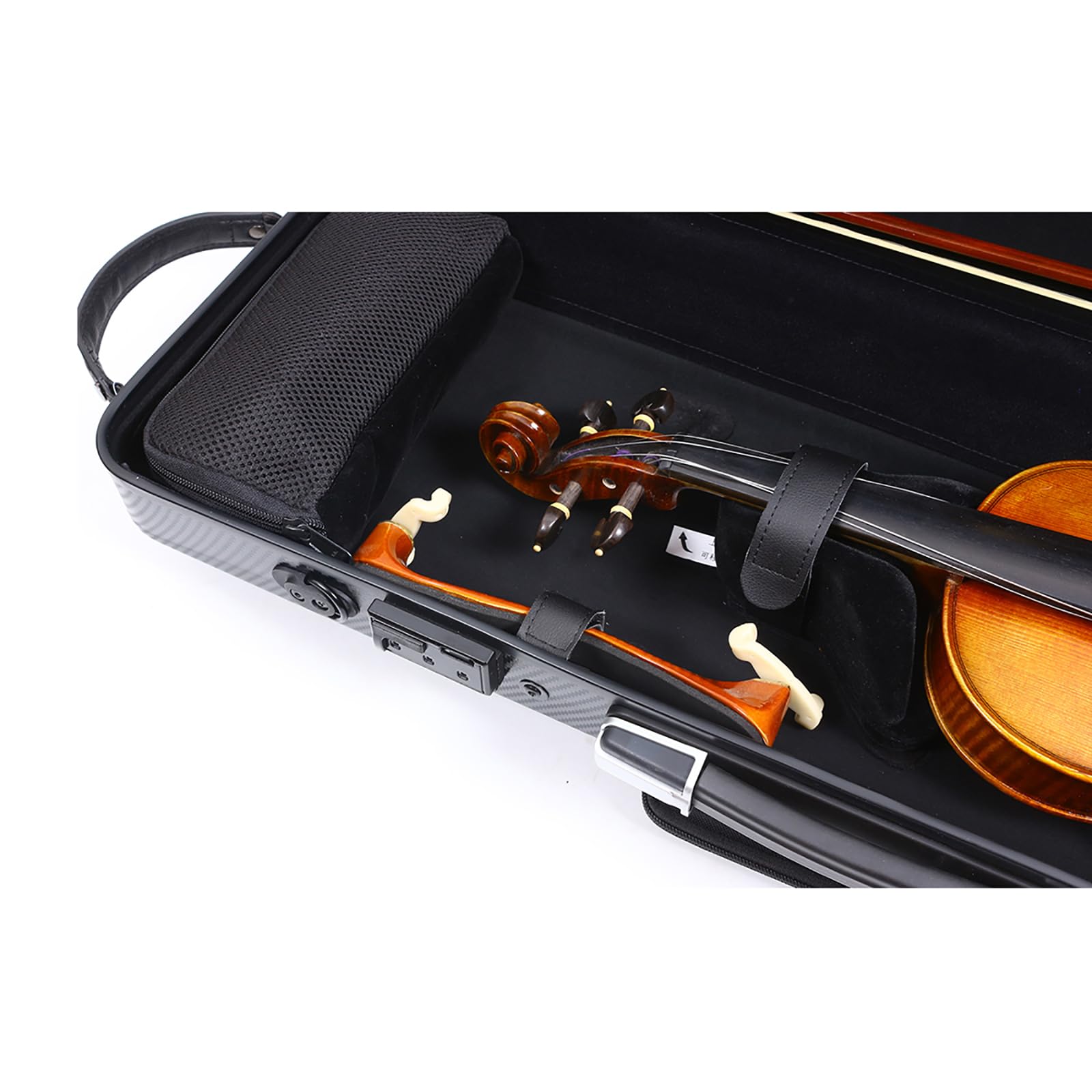 Custodia per violino 4/4 Full size ad alta resistenza in fibra di carbonio guscio rigido manici durevoli stoccaggio interno con cinghie zaino borsa spartiti (nero, serratura a combinazione)