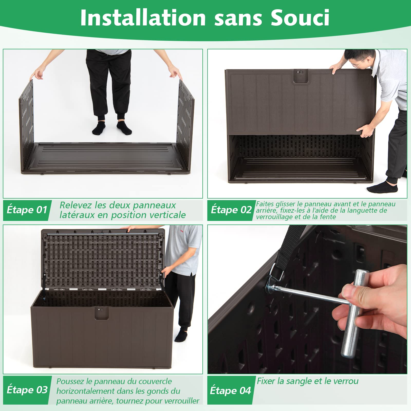 GOPLUS 400 L Coffre de Jardin Extérieur, Coffre de Rangement pour Patio avec Couvercle Verrouillable pour Maison Piscine Jardin,128 x 64 x 64 cm,