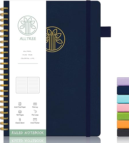 Alltree Cuaderno rayado, cuaderno de espiral para el trabajo, diario para mujeres y hombres, tamaño A5, tamaño mediano, cuaderno en espiral con
