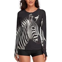 Womens UPF 50+ Sun Protection Shirts Long Sleeve Rash Guard Quick-Dry Animal Zebra Athletic Tops for Swimming Gym