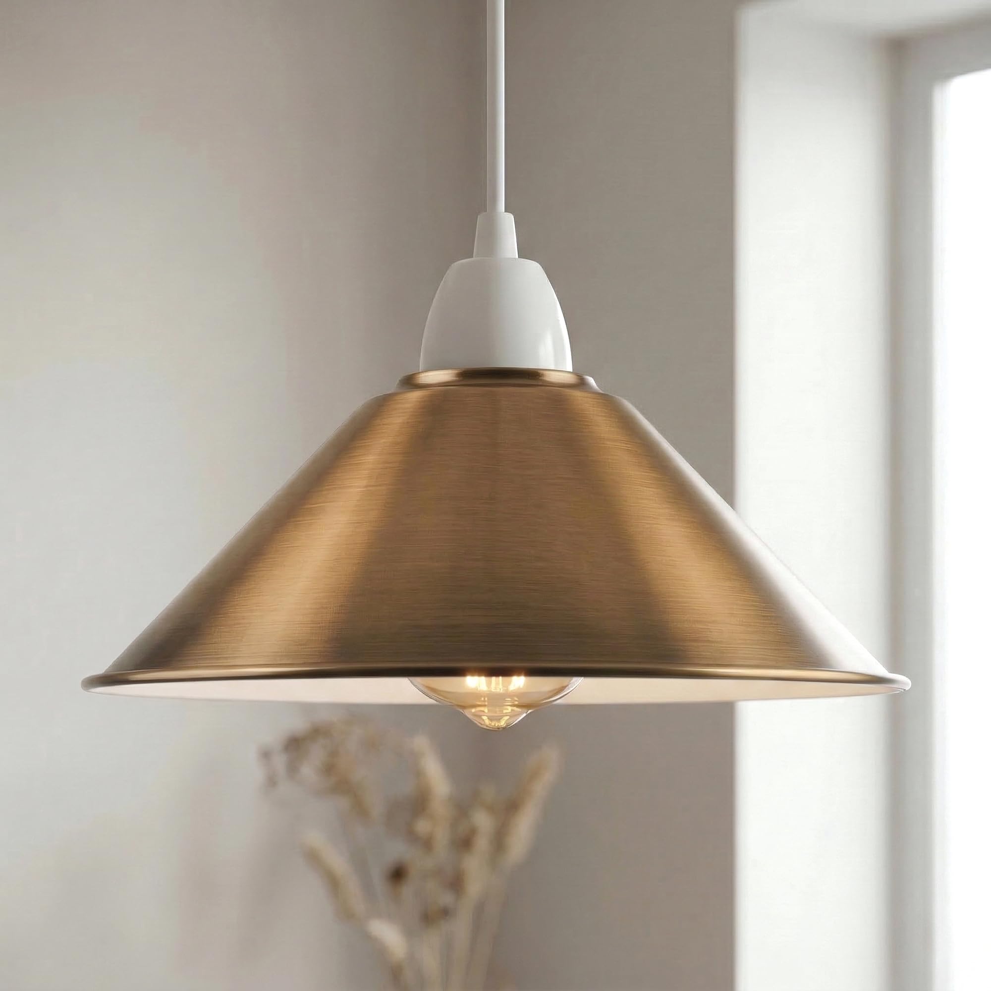 LEDSone Industrial Metal Lamp Shade 22cm Wide, 8cm Height,Vintage Cone Pendant Light Cover, Modern Retro Ceiling Lighting for Kitchen, Dining Room Easy Fit Light Shade