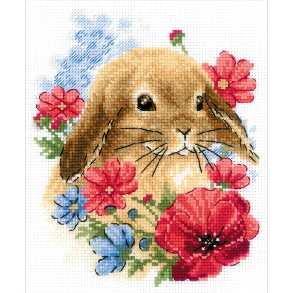Bunny in Flowers Rabbit Counted Cross Stitch Kit Riolis