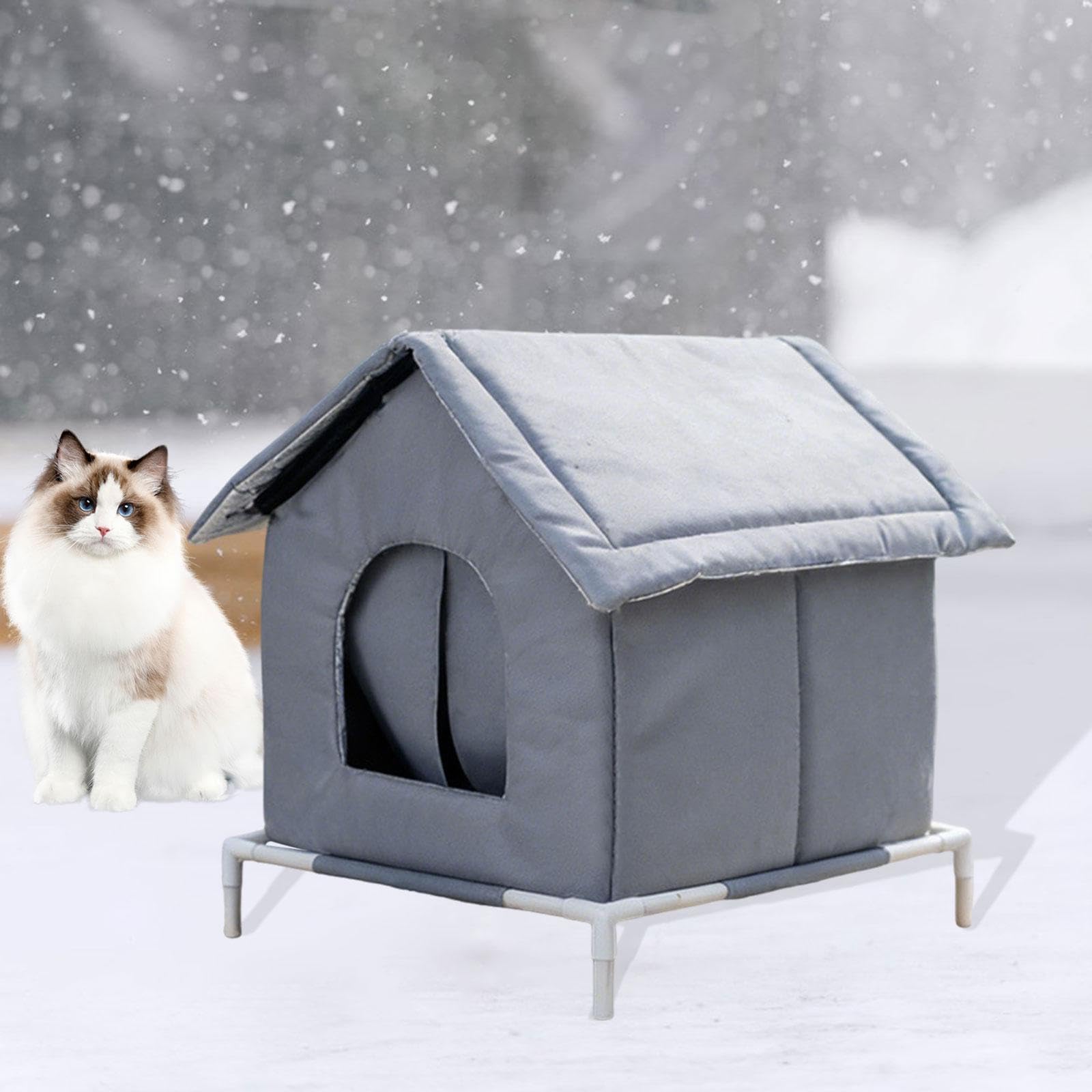 perfk Niche chauffée pour Chats d'extérieur, résistante aux intempéries, Robuste et Coupe-Vent, avec Base surélevée, abri pour Chats errants pour, M