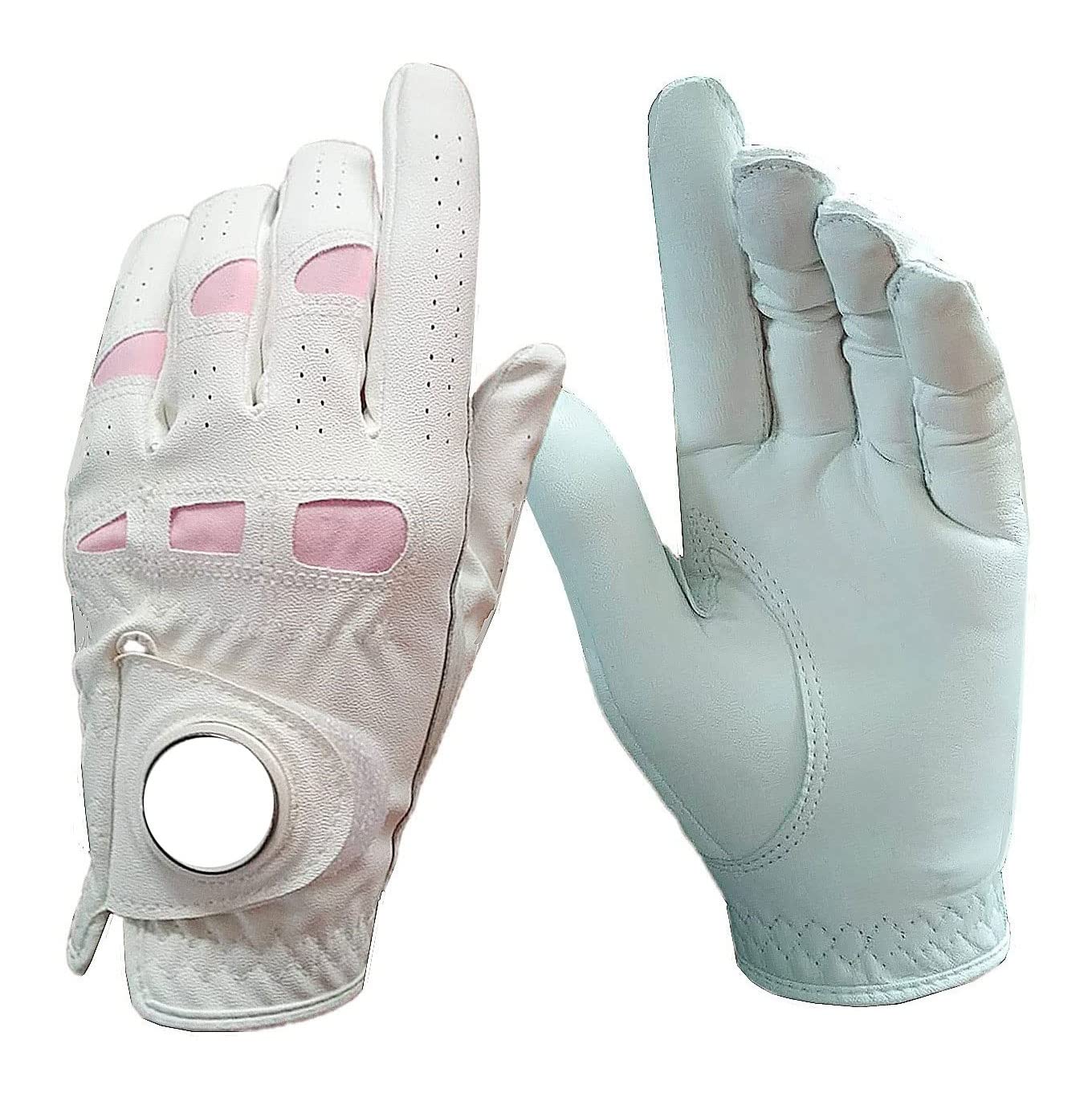 Golfhandschuhe 2-Stücke Leder Golfhandschuhe, Links- und Rechtshände der Frauen, Rosa, geeignet for Damen, Mädchen, Golfer Schutz und Komfort (Size : 21)