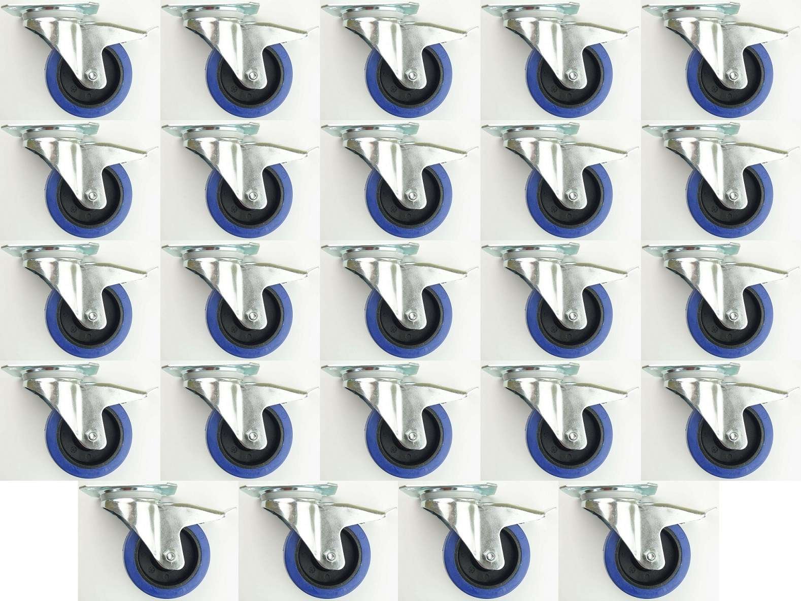 1 Satz 125 Mm Lenkrollen – 2x Mit Bremse + 2x Bockrollen, Tragkraft 200 Kg Pro Rad, Blau