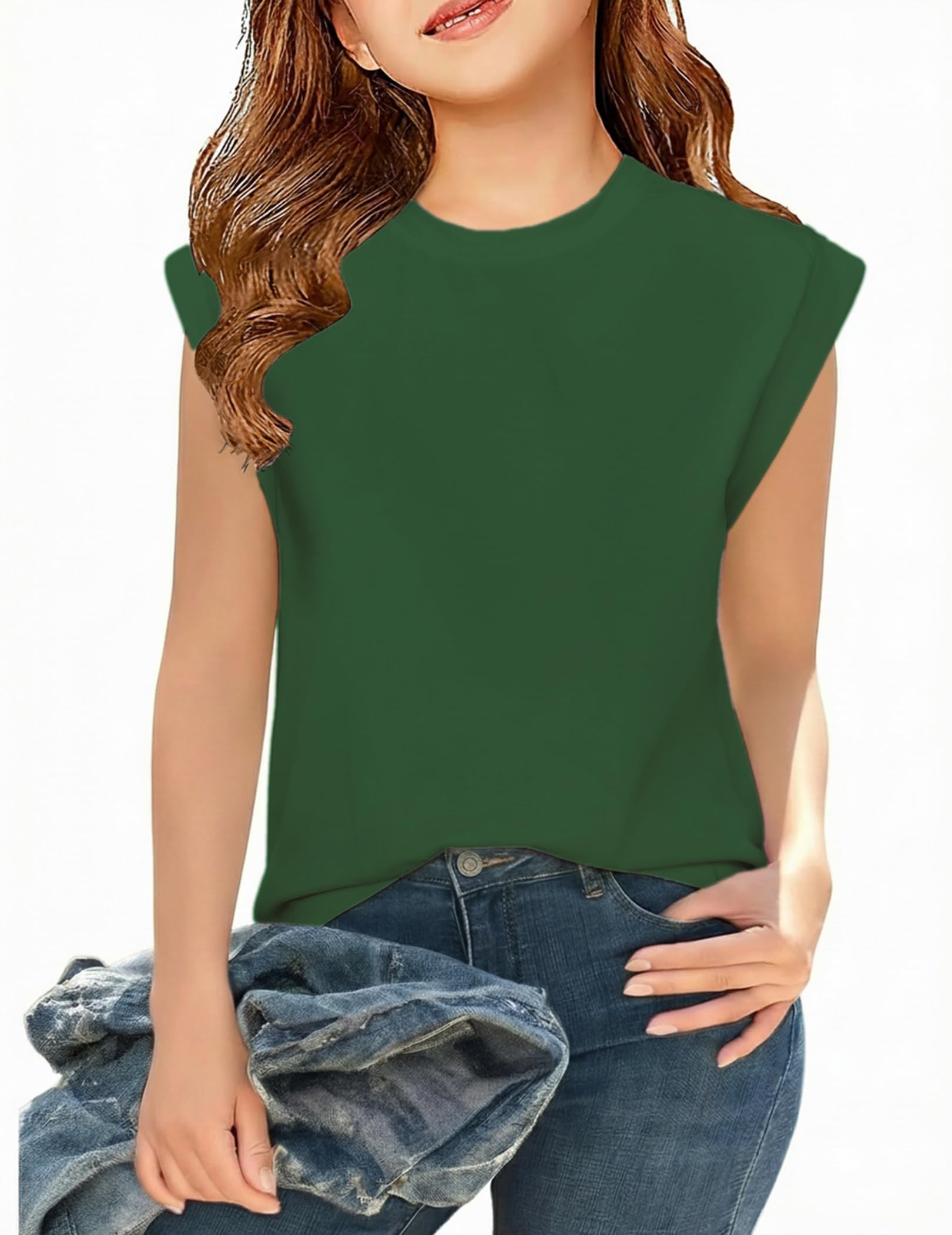 Arshiner Mädchen T-Shirt Kappenärmel Kinder Oberteil Rundhals Tops Einfarbig Streifen Tshirts Sommer Kinderkleidung für Mädchen 5-12 Jahre