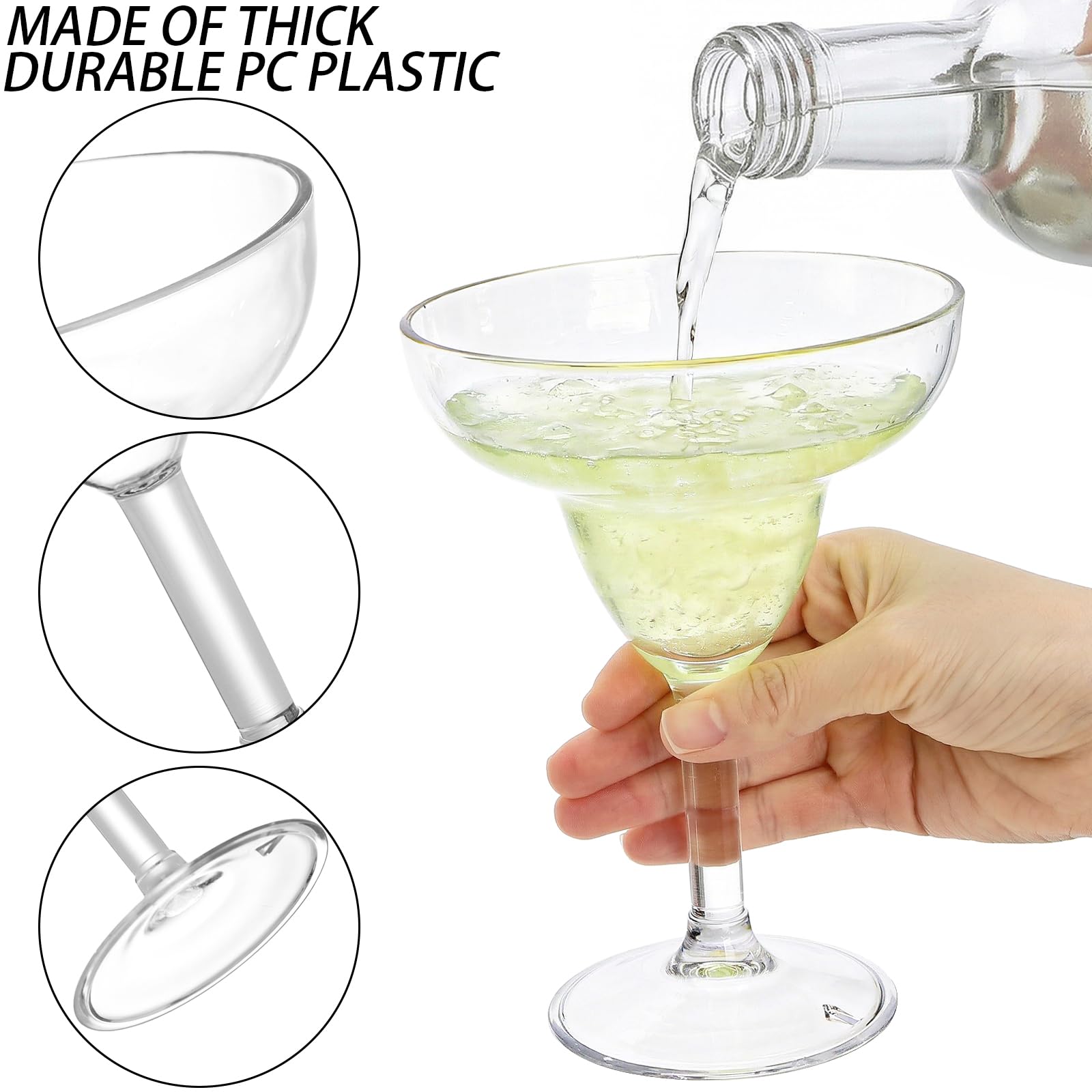 Zestaw 6 nietłukących się kieliszków do margarity, 290 ml, plastikowe szklanki do margarity, nietłukące się kubki do picia czerwonego lub białego wina, koktajlu, martini, brandy, świetny
