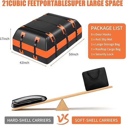 Miniatura 9 de Bolsa de carga para techo de automóvil de 21 pies cúbicos, 100% impermeable, resistente 840D, bolsa de carga para todo vehículo consin estantes,