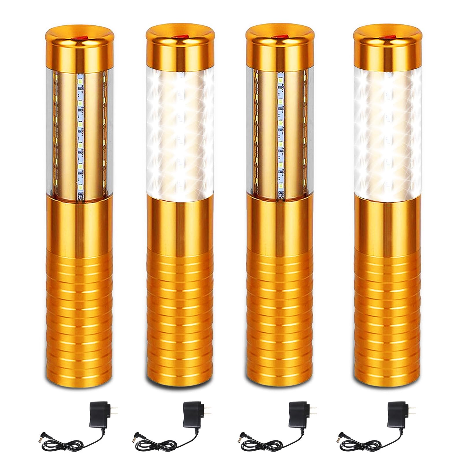 4 Pieces LED Strobe Baton Light Bottle Service Lights Bright Rechargeable Champagne Bottle Handheld Light Topper for Bar Nightclub Wedding Party Concert ?Gold? (Gold)