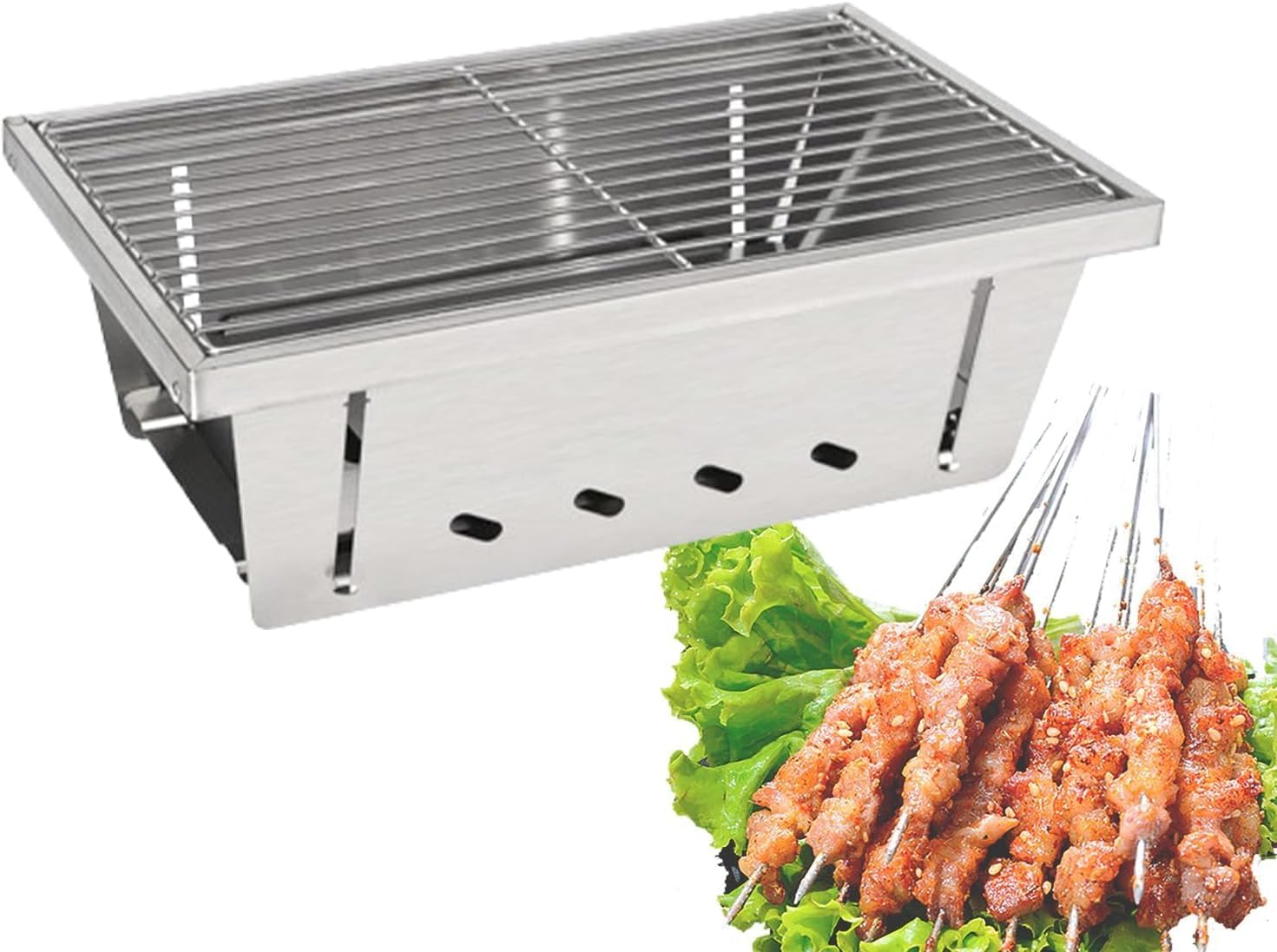 Przenośny grill, składany grill węglowy ze stali nierdzewnej, blat do wędrówek, ogrodu, balkonu, patio