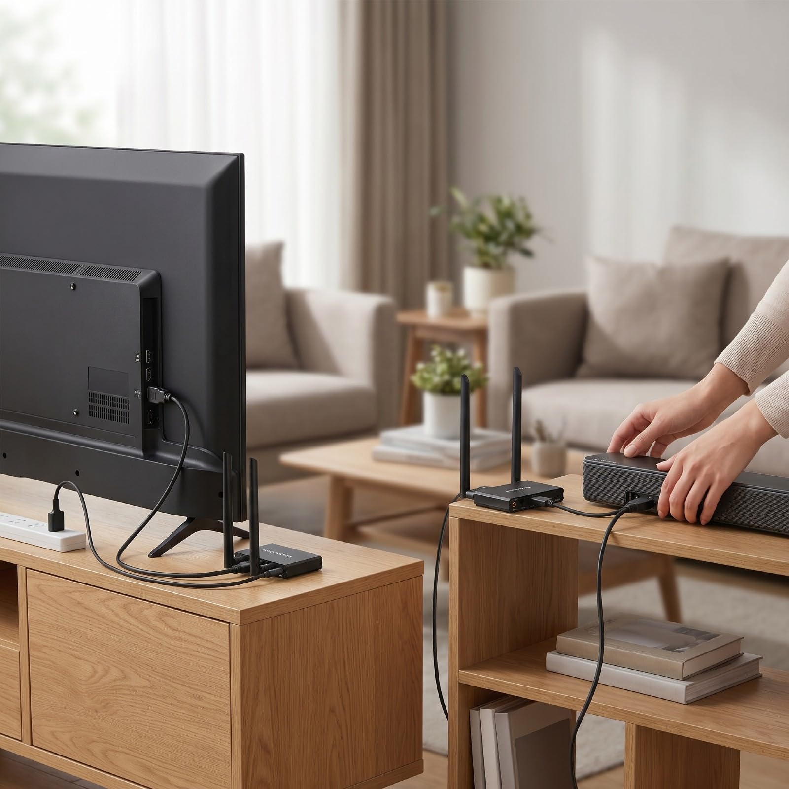 LICAEVEY Récepteur émetteur de Son sans Fil 2,4 GHz, Adaptateur Bluetooth 5.3 Longue Portée de 164 Pieds avec Arc Optique 3,5 Mm pour Haut-Parleur de Télévision
