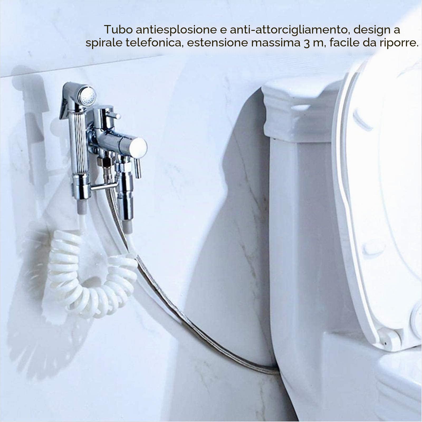 Flessibile Doccia a Molla in ABS,Telescopico Tubo Doccia,Flessibile Doccia a Spirale per Soffione Bidet,Adatto per WC Sprayer Rubinetto und Spruzzatore da Lavandino(3M,Bianco)