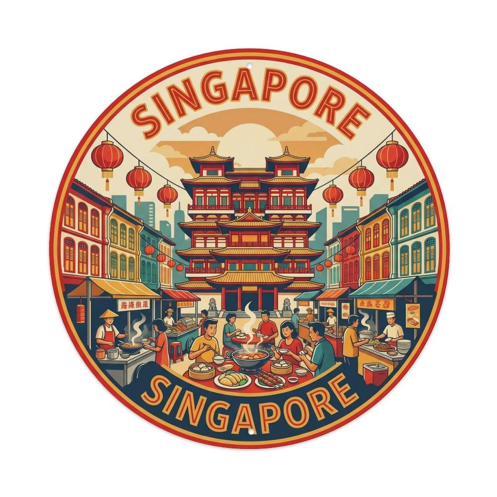 Vintage Travel Singapore Chinatown Vintage Metal Tin Sign Plaque Wall Decor for Cafe, Club Bar, Office, Garden Metal Poster 8x8Inch
