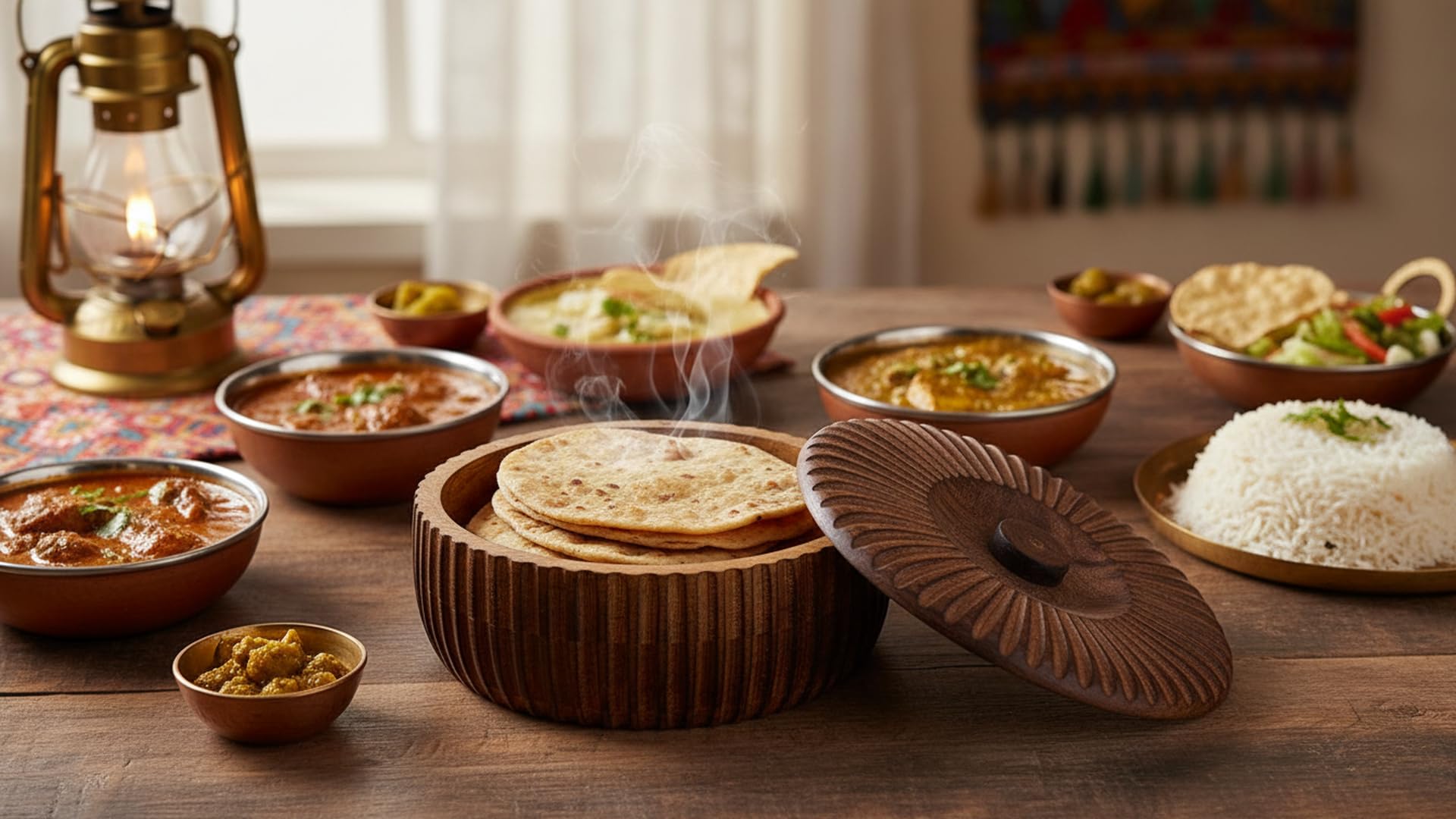 Handgefertigter mexikanischer Tortilla-Stövchenkorb aus Holz indischer Chapati-Roti-Brothalter Box Pfannkuchen-Keeper-Serviergeschir Hot Pot Auflaufform Deckel Home Küche Essdekor, Antik braun 23 x 9