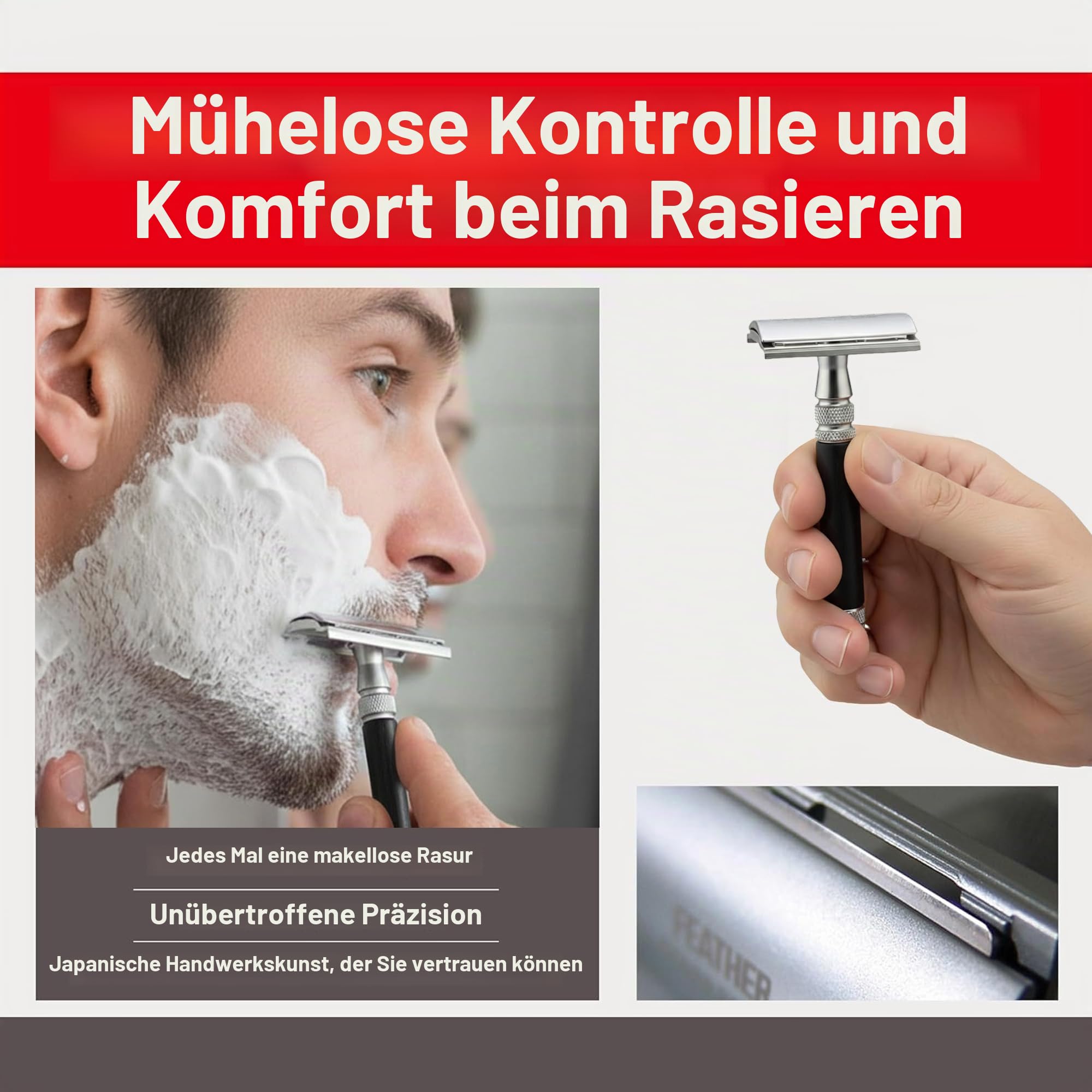 Feather WS-D2S Rasierhobel mit Holzgriff, Edelstahl und Ständer