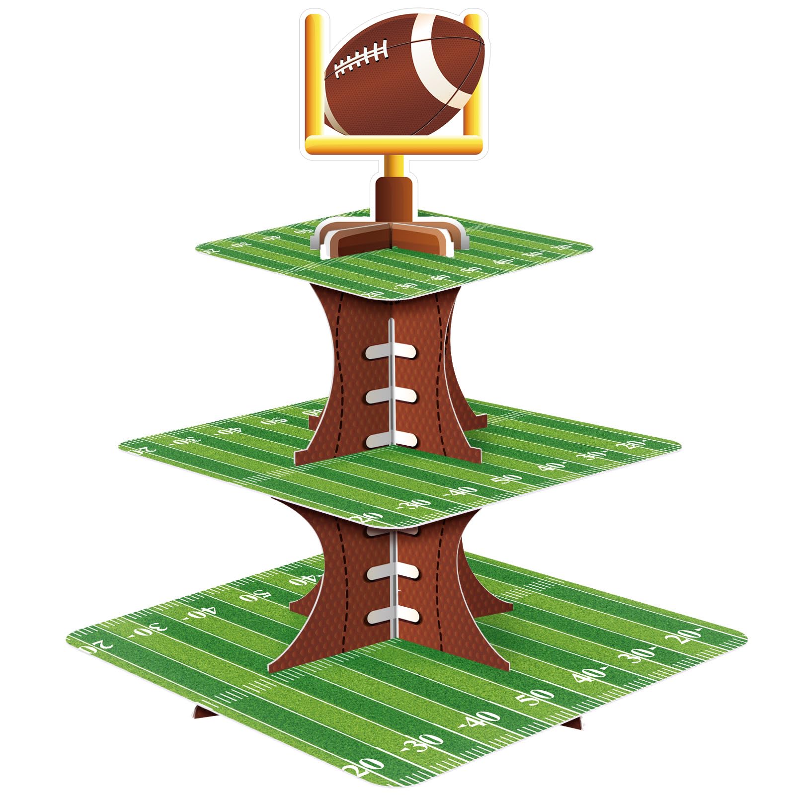 Présentoir à cupcakes 3 étages à motifs football pour buffets de gâteaux