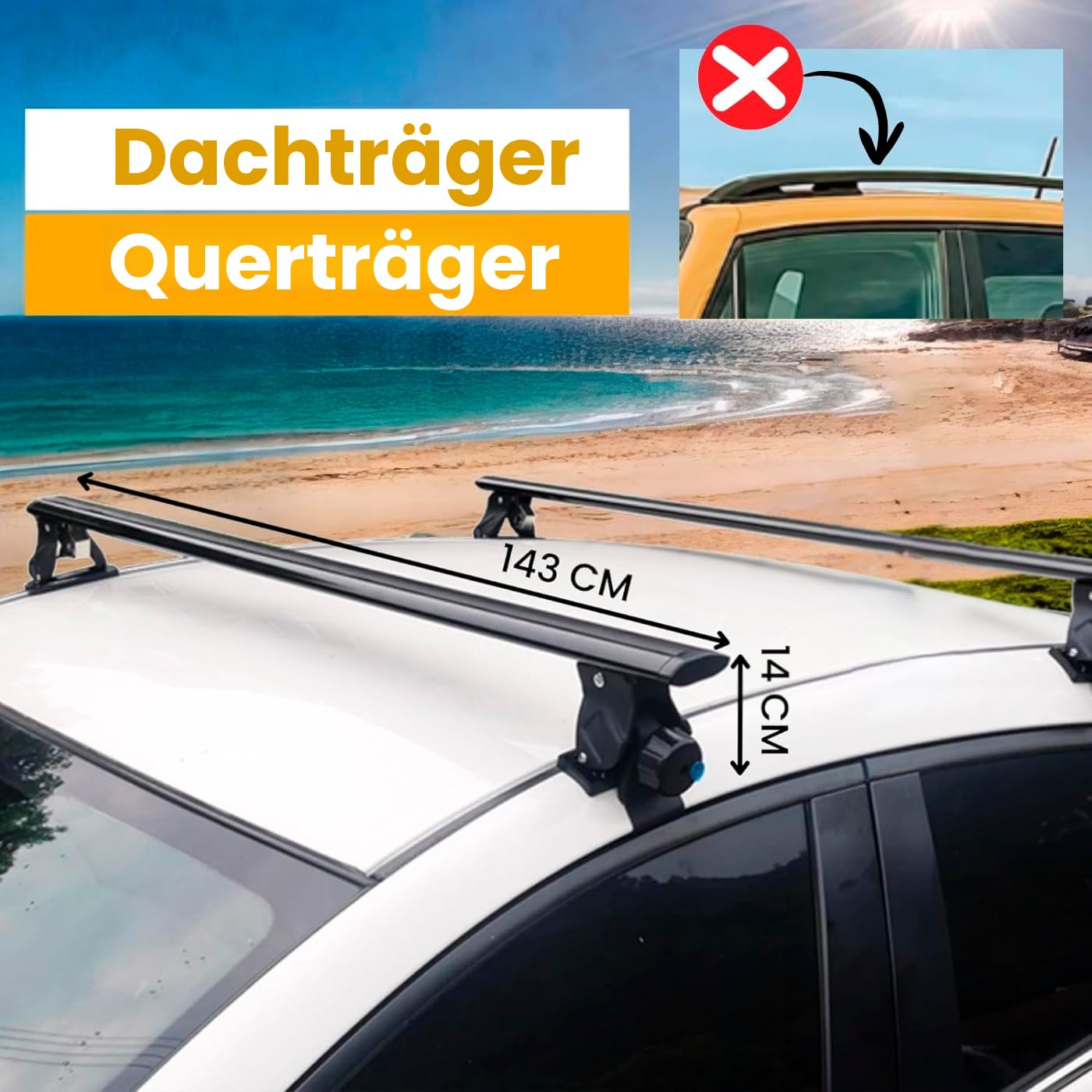 Dachträger für Fahrzeuge ohne Dachreling. Dachgepäckträger für Reisen. Integrierte Dachmontage. Tragbarer Träger.