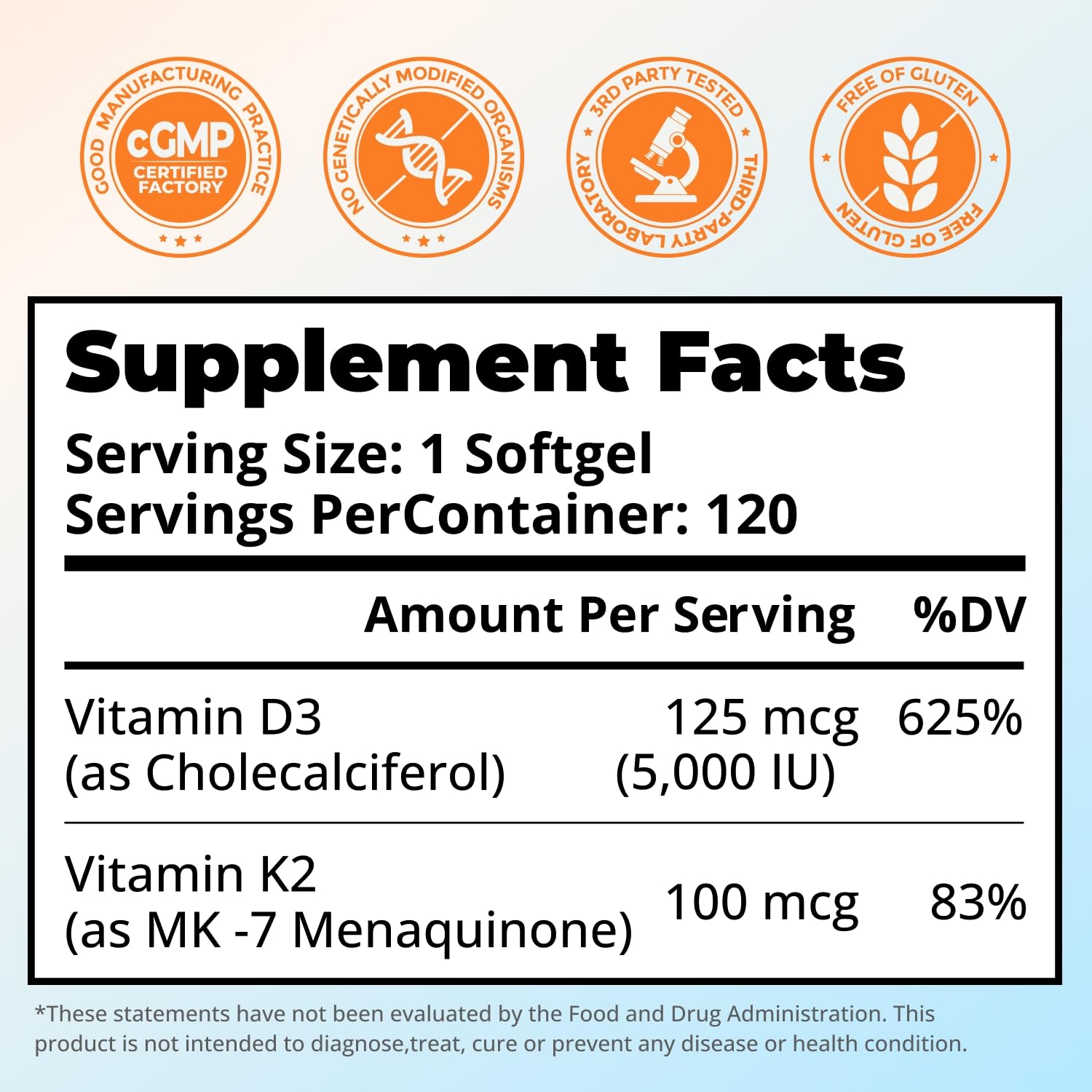 Vitamin D3 K2 5000IU, Bone & Immune Support, 120 Softgels — Amazon image 8