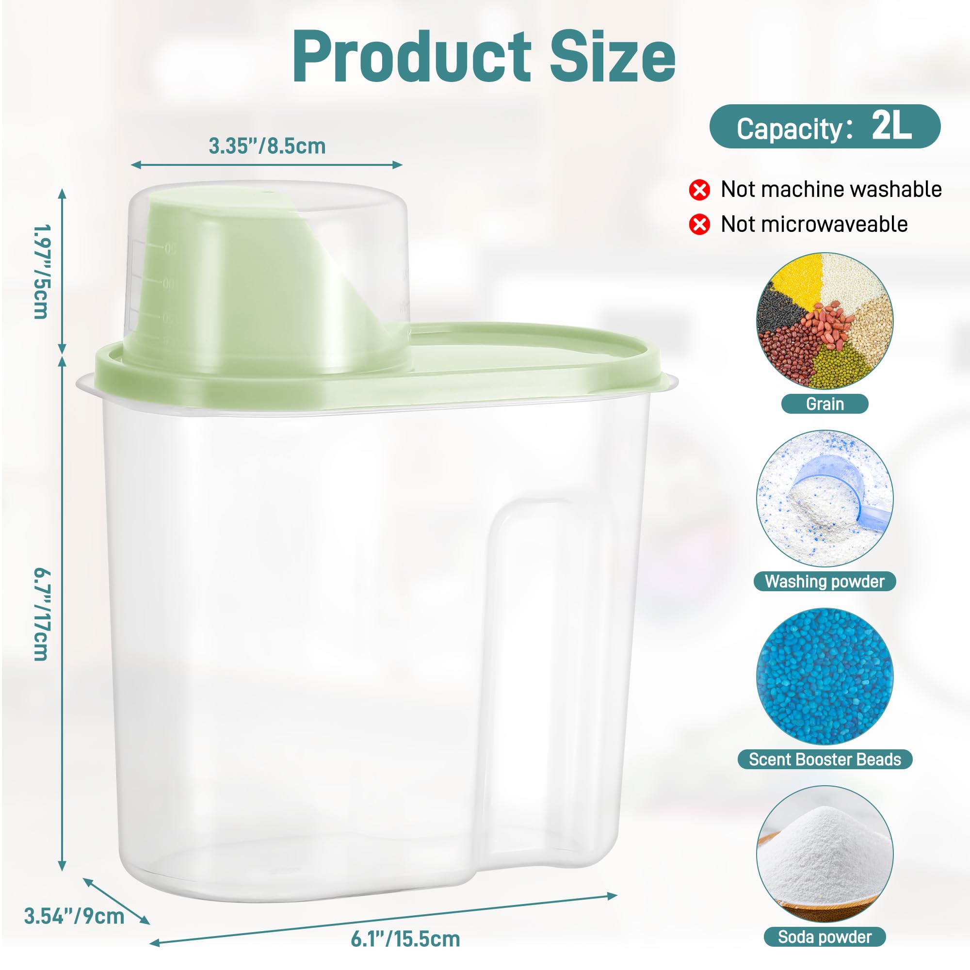 2 Pièces Distributeur Lessive Liquide, 2L Distributeur de Lessive, Durable Plastiques PP Distributeur Lessive, Incassable Doseur Lessive Liquide, Rangement Lessive pour Poudre Laver Détergent Base