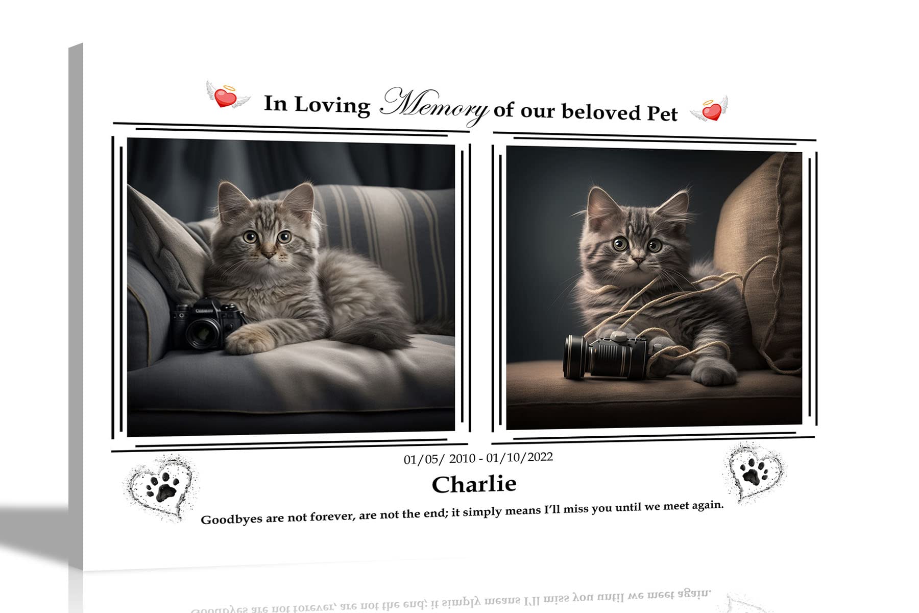 Artley Prints - 2 Photos White Personalised Canvas Wall Art Pictures | Remembrance, Memorial Artwork | Wall Hanging for Pets, Birds, Cats, Dogs, Rabbits Extra Large 101 x 76cm (40 x 30 in)