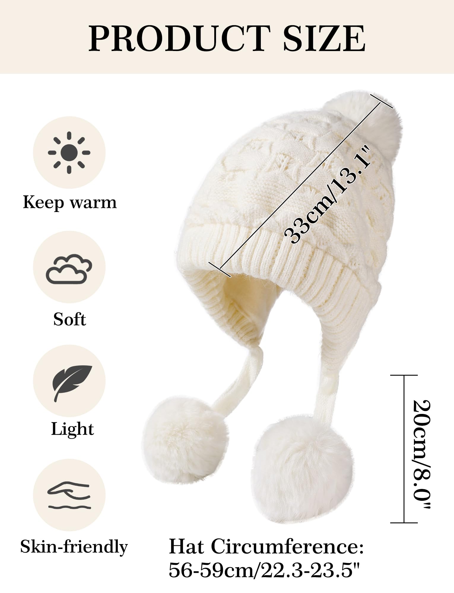 FEOYA Berretto invernale da donna con pompon, in pelliccia sintetica, caldo, foderato in pile, con paraorecchie