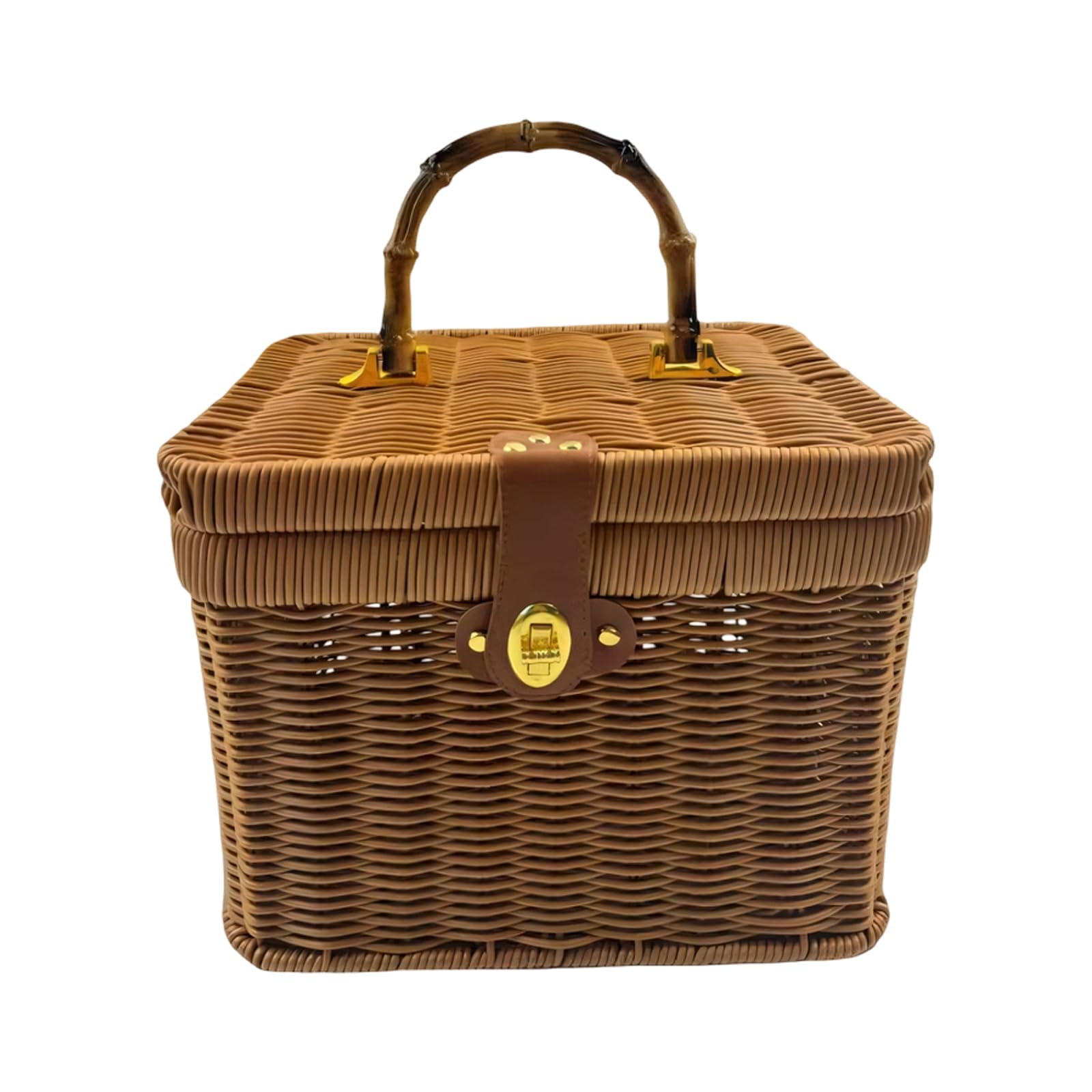 NVOQILIN Handwoven Storage Basket with Lid and Handle for Home Organization and Decoration Stylish Rattan Look Organiser Home Deck Storage Container