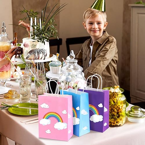 Miniatura 2 de PINWATT 32 bolsas de regalo de fiesta arcoíris con 32 papeles de seda, bolsas de regalo pequeñas de 8.7 pulgadas con asa para suministros de fiesta,