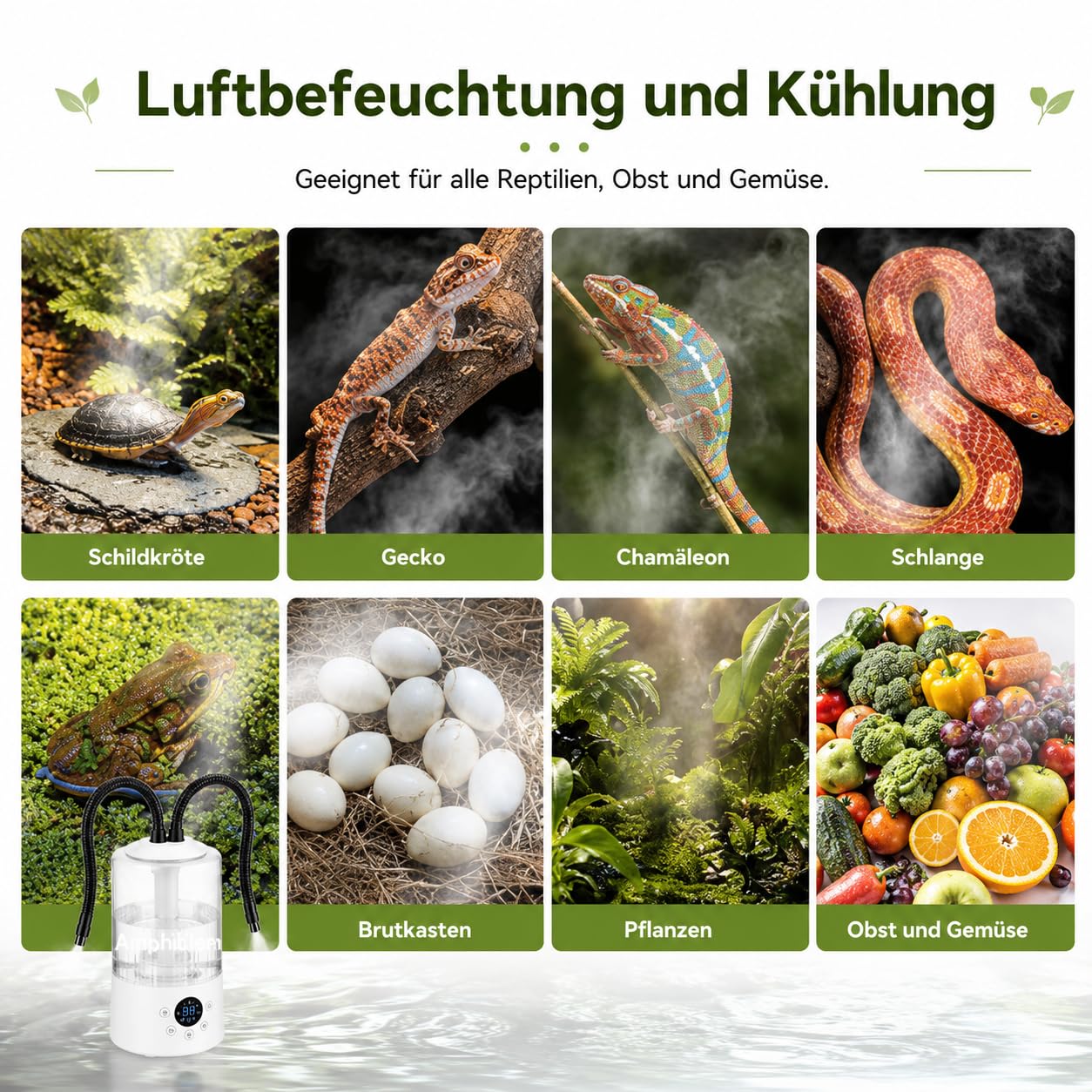 4L Reptilien Vernebler Terrarium mit Fernbedienung, Leiser Ultraschall Fogger Nebelmaschine mit Doppeldüse und Ausziehbarem Rohr, Luftbefeuchter Terrarium für Reptilien, Amphibien, Nasspflanzen