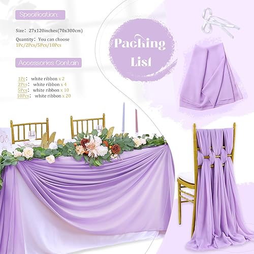 Miniatura 8 de Camino de mesa de gasa traslúcida de 10 pies de largo, 27 x 120 pulgadas, manteles para decoración romántica de mesas de bodas y despedidas de