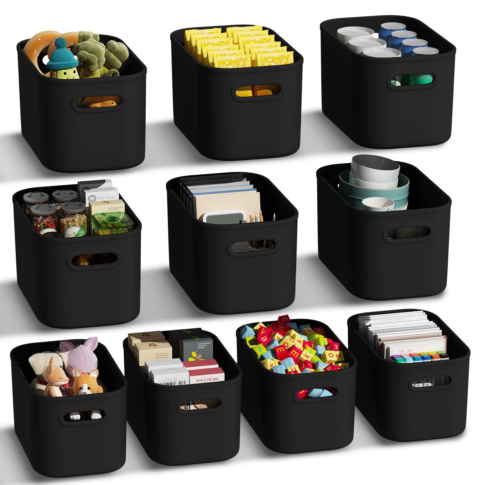 Amazon.com: ORGIDOL 10 Pack Black Plastic Storage Bins, Storage