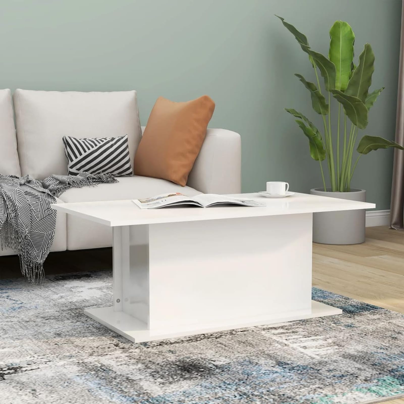Homgoday Tavolino da caffè bianco lucido 102 x 55,5 x 40 cm, tavolino da tè per soggiorno, sala d'accoglienza degli ospiti, camera da letto e mobili da ufficio