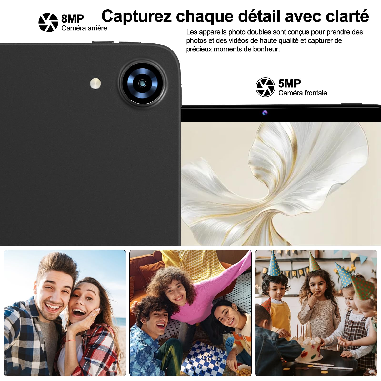 Tablette 10 Pouces Android 15 avec Gemini AI, 22Go RAM+ 128Go ROM(Extension de 2To), Octa-Core, WiFi 6, BT 5.0, Widevine L1, 6000 mAh, Corps métallique, Tablette Tactile avec Clavier et Souris, Gris