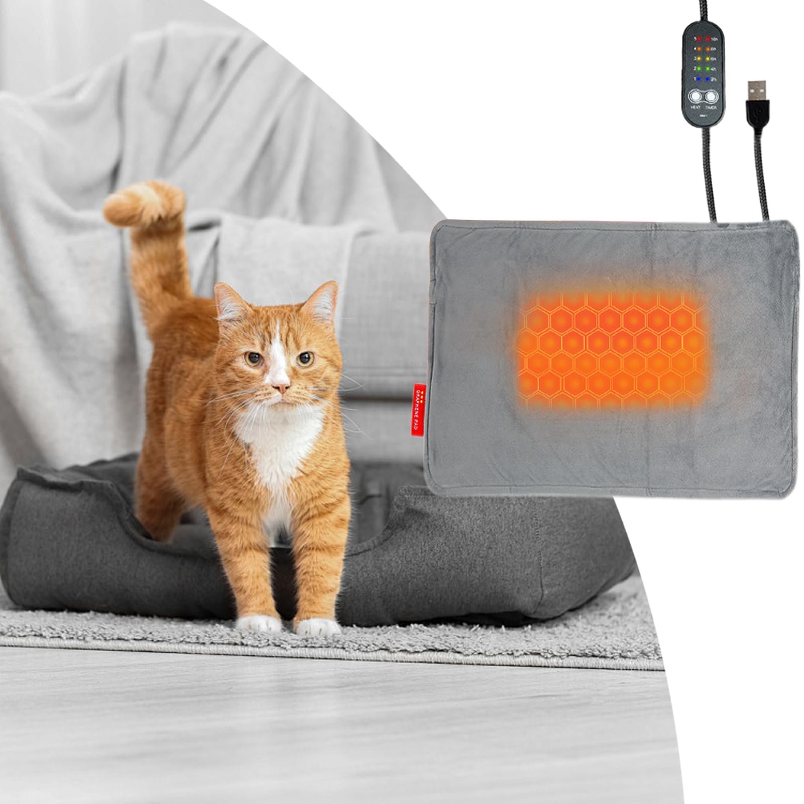 Almohadilla Calefactora para Gatos,5 Niveles De Temperatura Cojines Cálidos Para Dormir Con Temporizador Automático | Almohadillas Térmicas Para Gatos De Interior,para Apartamento Granja Garaje Jaula