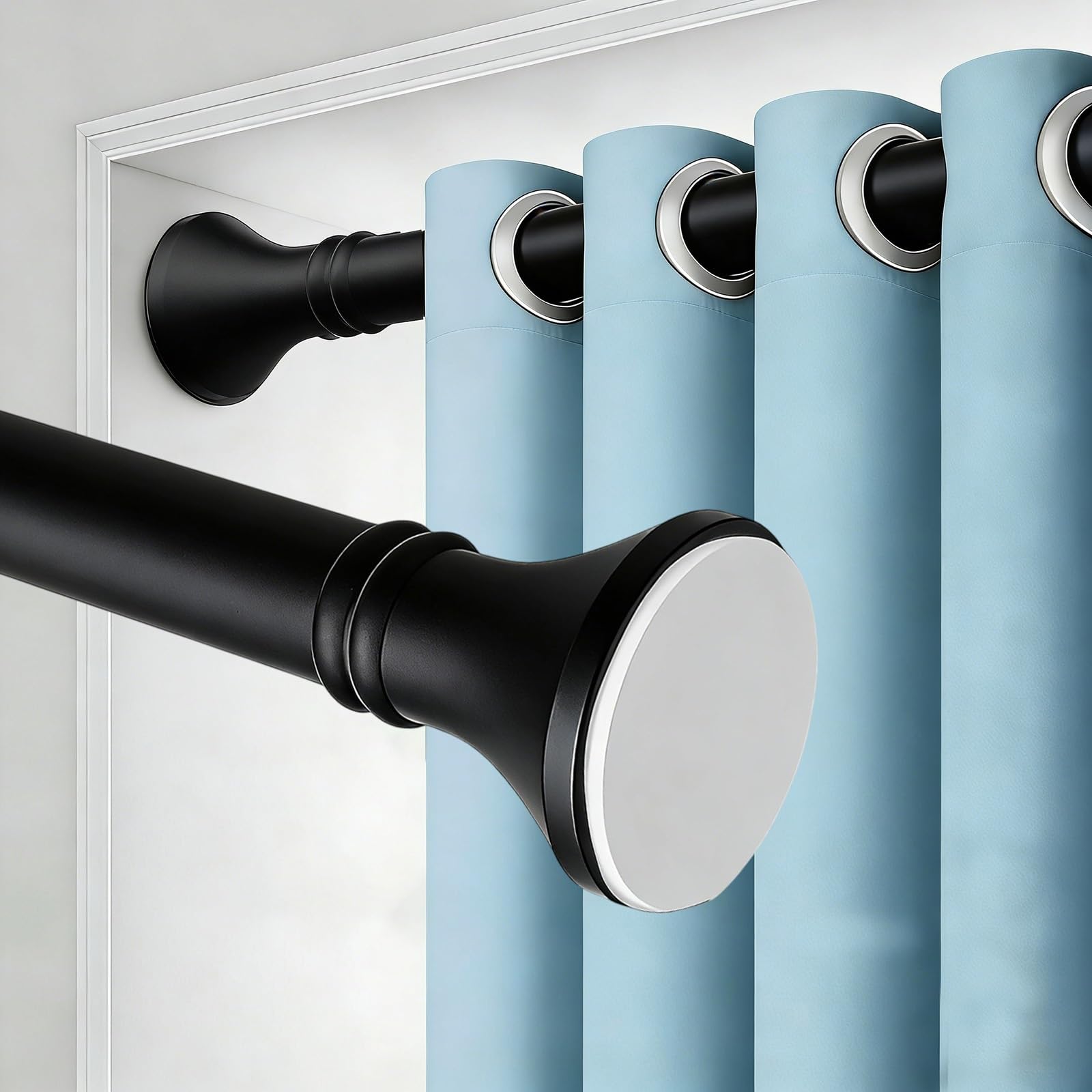 Barra De Cortina De Ducha Extensible Sin Taladro, 410-500 Cm Barra De Cortina Ajustable, Inoxidable Barra Telescópica Extensible Antideslizante Óxido Para Baño, Armario(Negro,410-500cm)