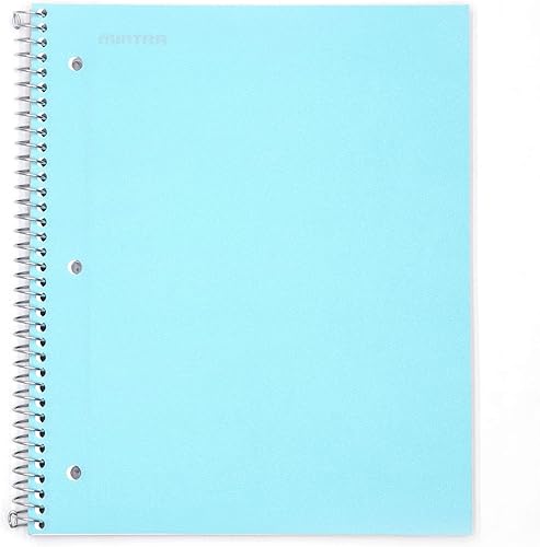 Mintra Office - Cuaderno de espiral duradero, 1 asignatura  100 hojas, bolsillo de polietileno, cubierta resistente a la humedad, para la escuela,