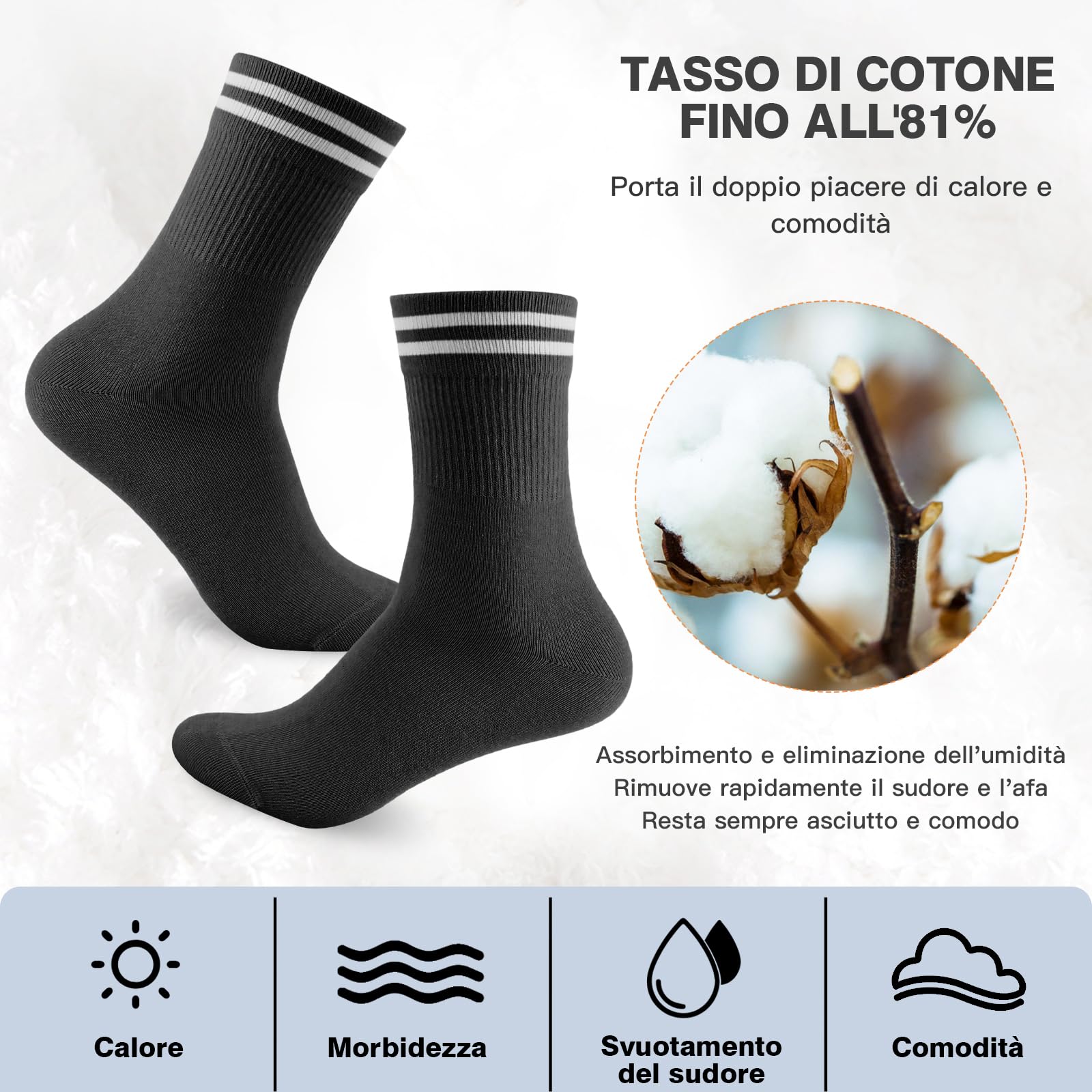 Smart Sir Calzini Sportivi Per Uomo E Donna Da 4 Paia In Cotone Di Alta Qualità, Comodi E Traspiranti, Bianchi, Calzini Lunghi