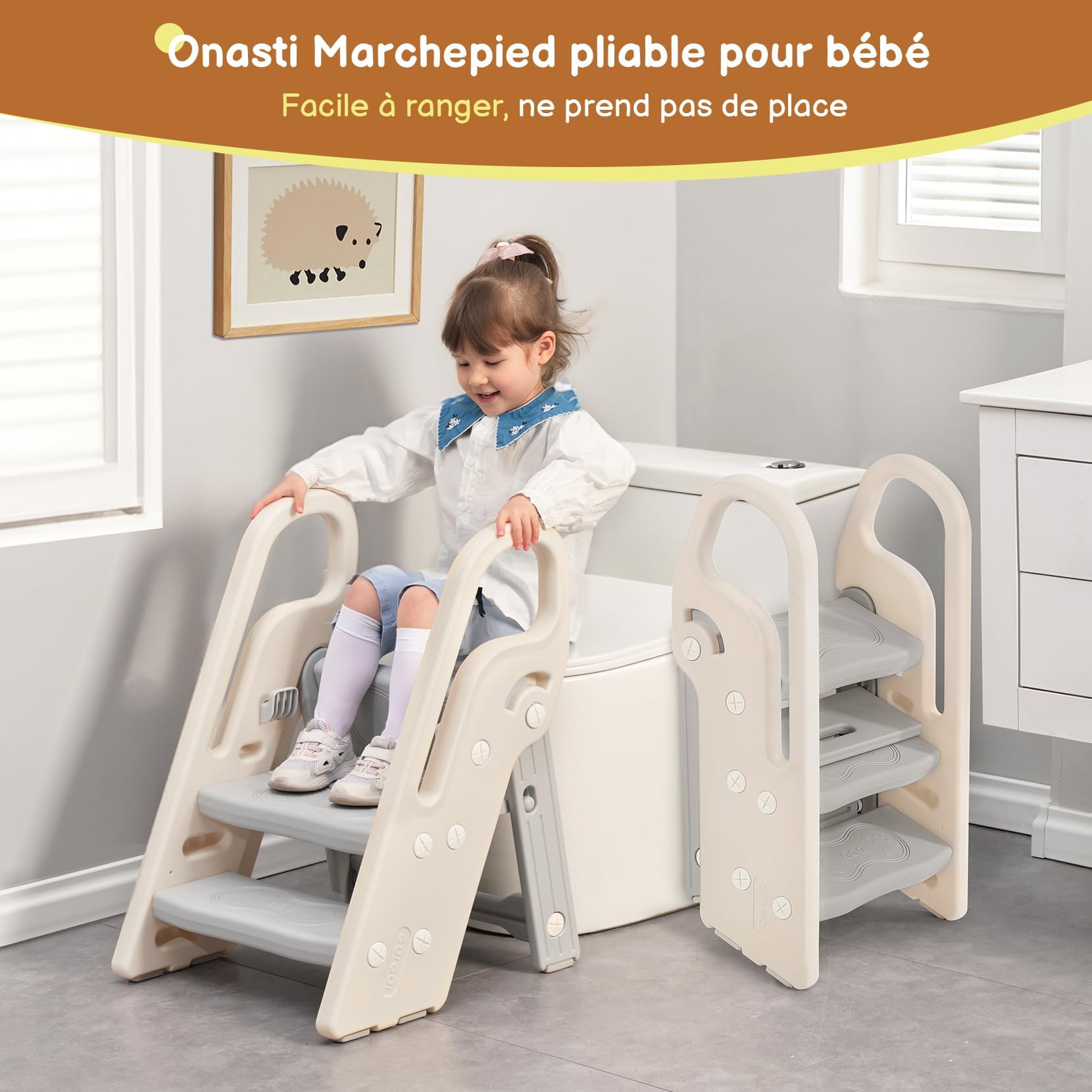 Onasti Marche Pied Pliable Enfant 3 Marches Hauteur réglable Antidérapant Gris