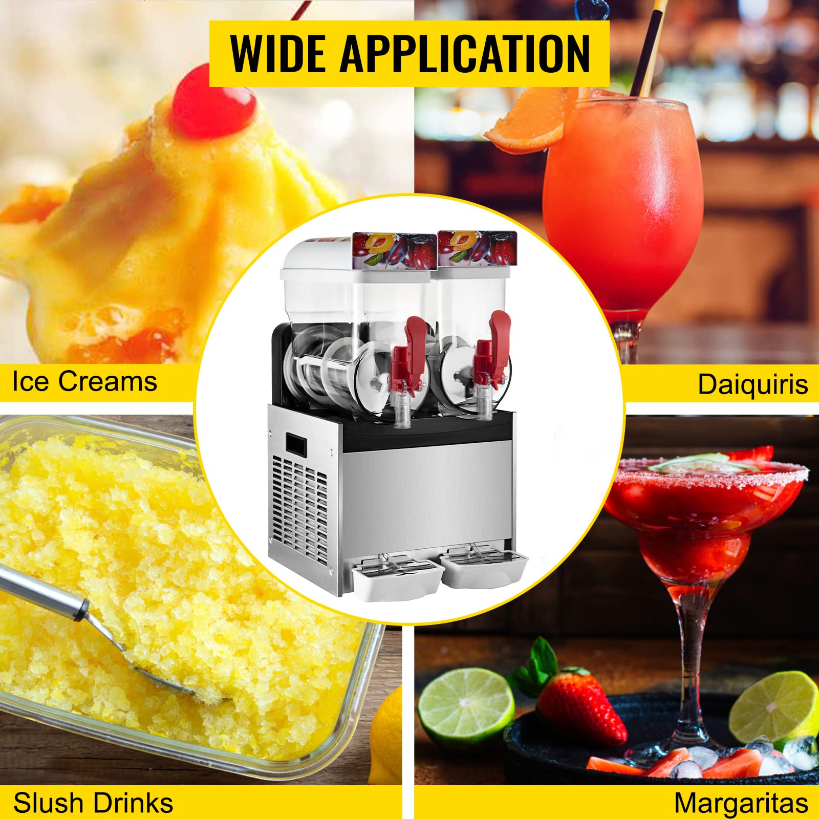 Máquina de Granizado 2x15L Máquina Comercial de Bebidas y Batidos,Máquina para Derretir Nieve de Doble Cilindro,Máquina de Granizado de Bebidas Congeladas Profesional de Doble Tanque,700W