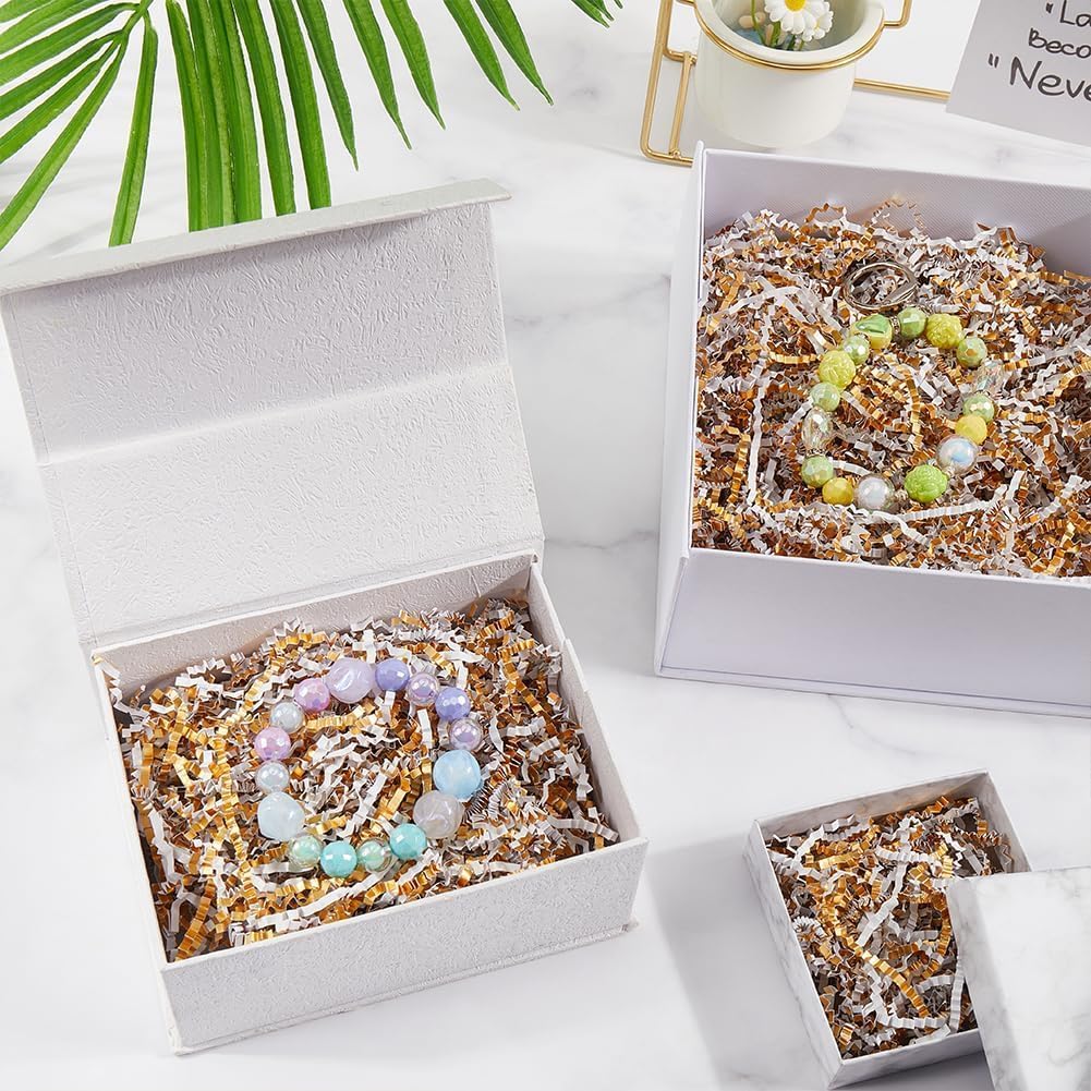 AGHSGDBCE Crinkle Cut Paper Shred Filler, 2 Sets 7oz Gold Crinkle Filler Paper Gift Wrapping Basket Filling Wrinkle Cut