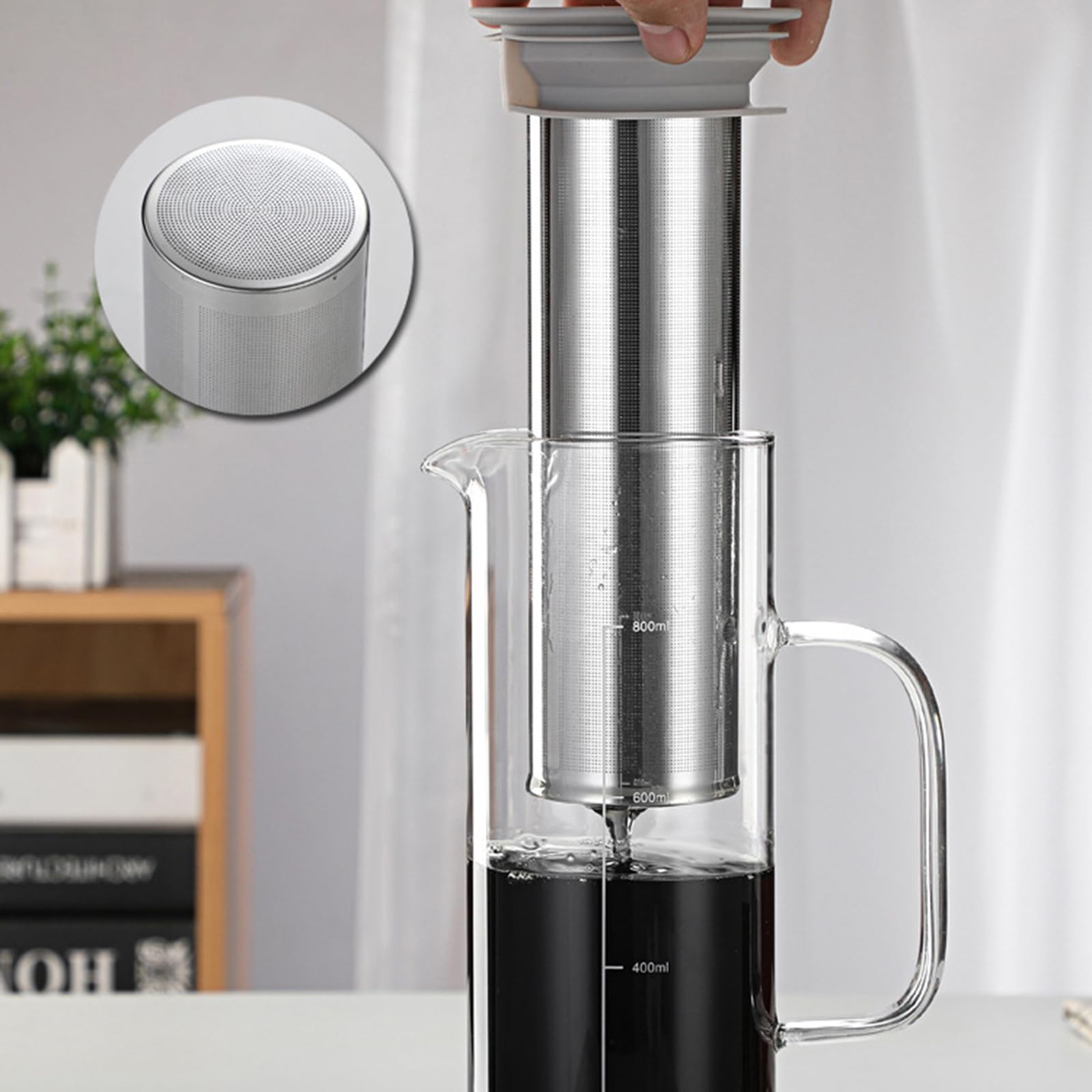 Elegante jarra de café de vidrio borosilicato para preparar en frío, práctica máquina de café con extracción de sabor