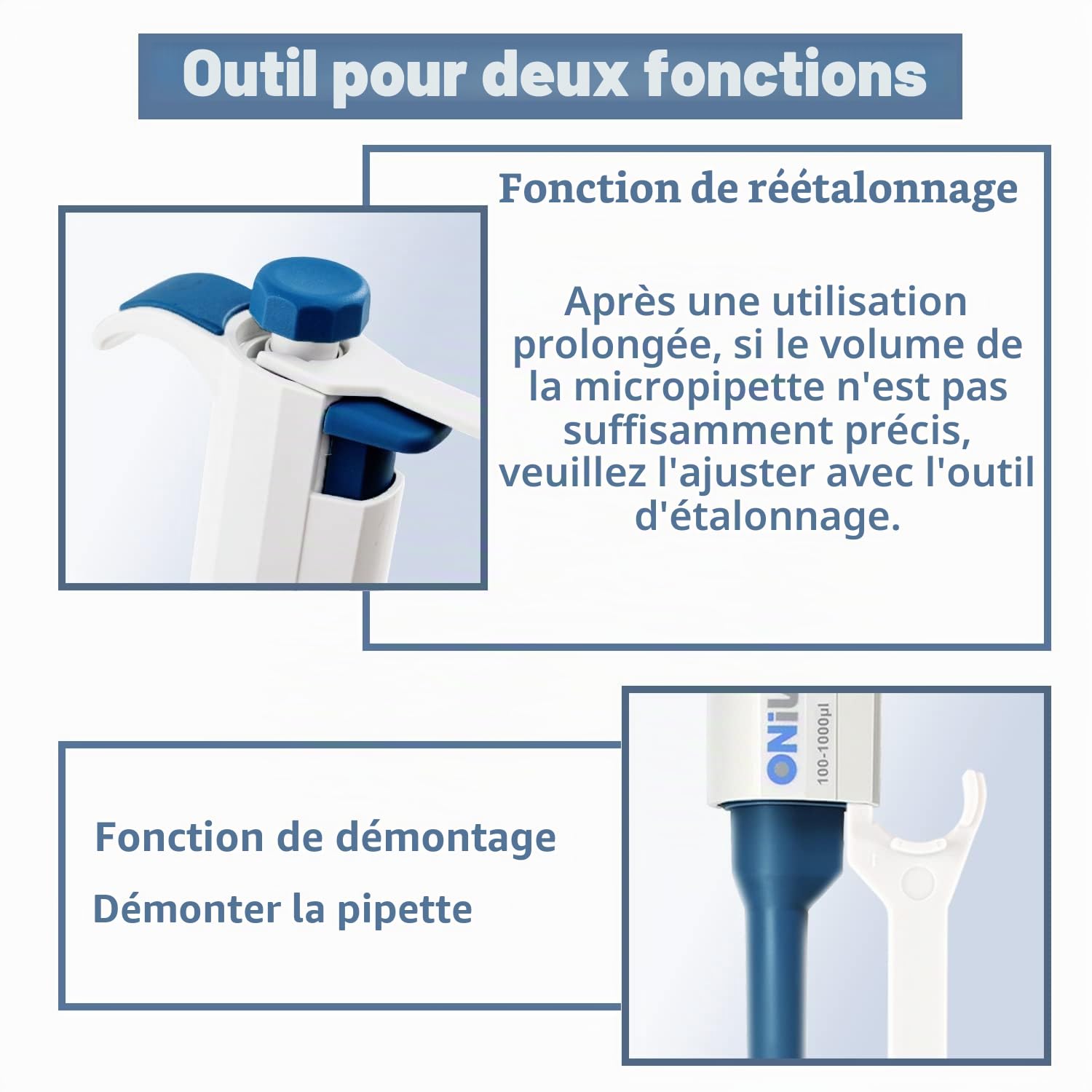 ONiLAB Micropipette de laboratoire, volume réglable, pipettes à canal unique, 10-100 uls