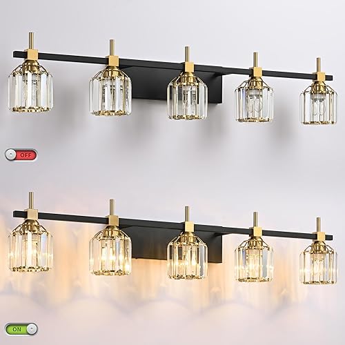 Miniatura 3 de SOLFART 5 luces de cristal para baño sobre espejo, luces de tocador de baño para espejo, luces de tocador de baño para baño, 5T