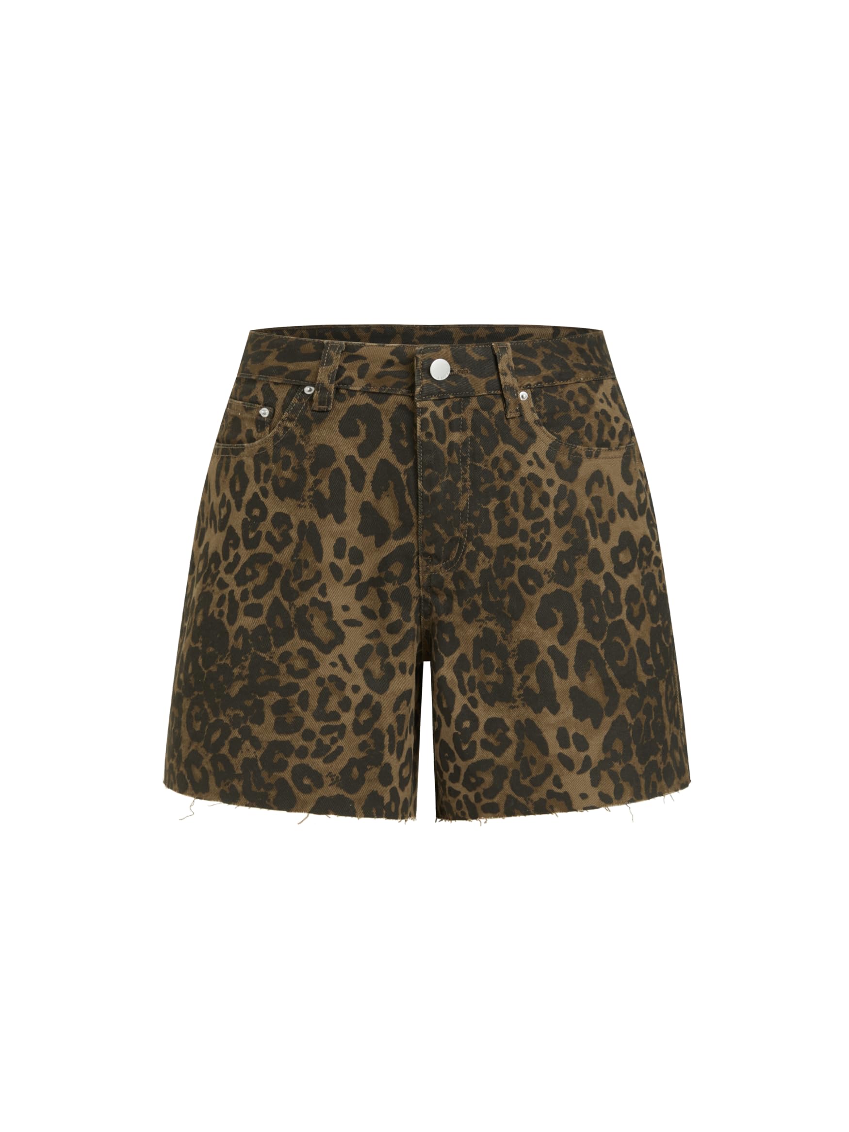 CIDER Leopard Print Denim Shorts