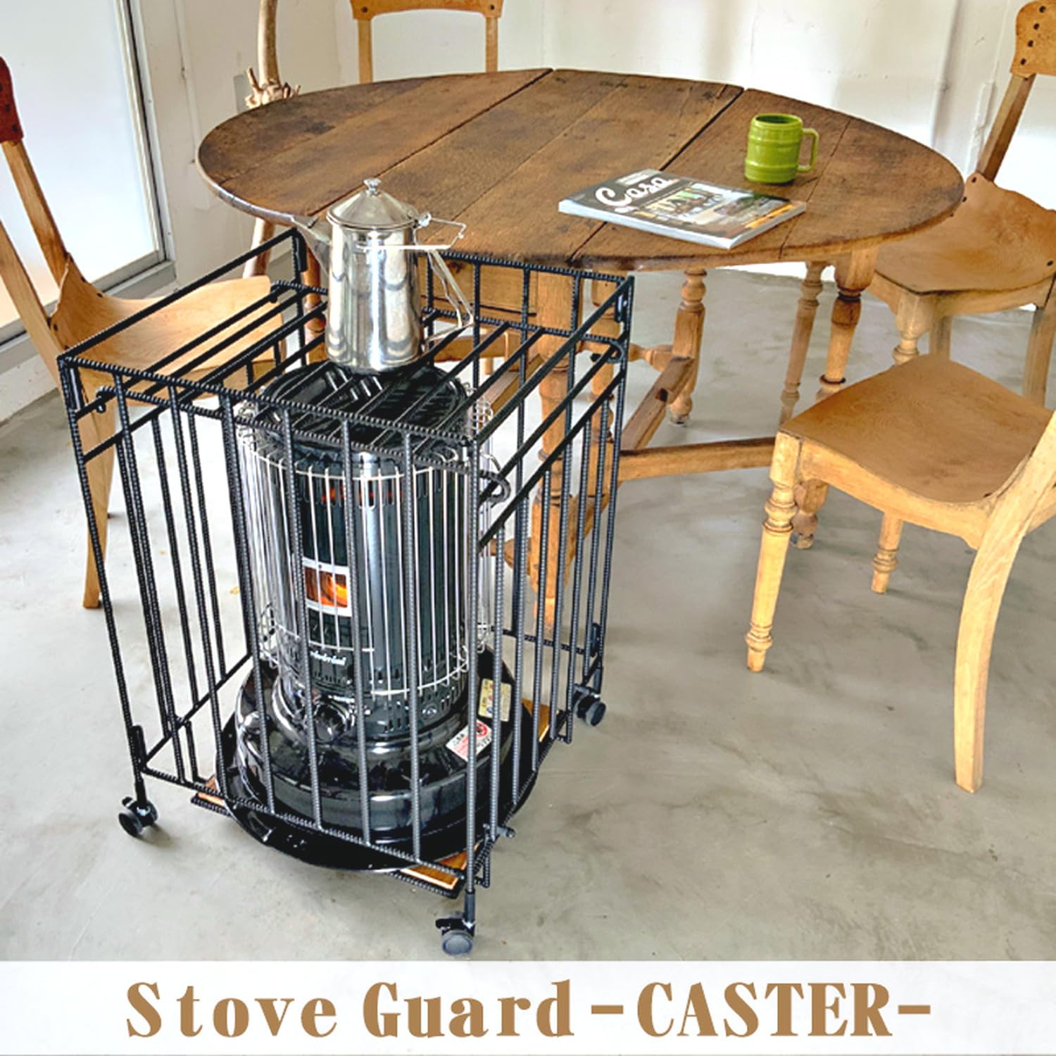 Amazon.co.jp: キャスター付き ストーブガード 折畳み 対流式 屋根付き
