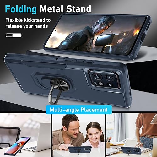Miniatura 3 de Janmitta Funda para Motorola Edge+ Plus (2023), resistente a prueba de golpes, soporte de anillo de metal giratorio integrado NO para Edge + 2022 o