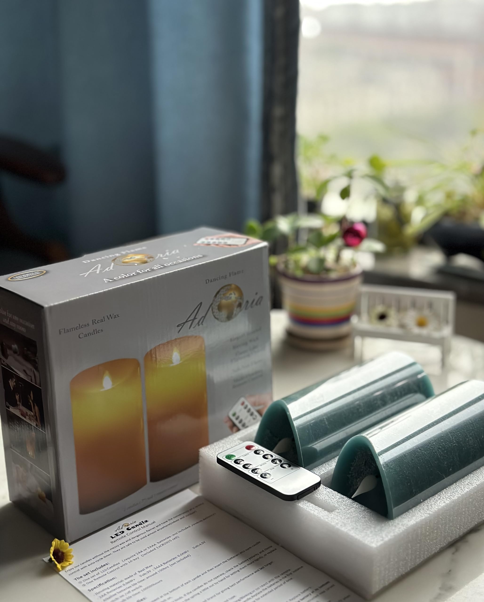 Adoria Blue Flameless Candles Set Of 2 - Real Wax LED Candles With 3D Flame & Ocean Scent