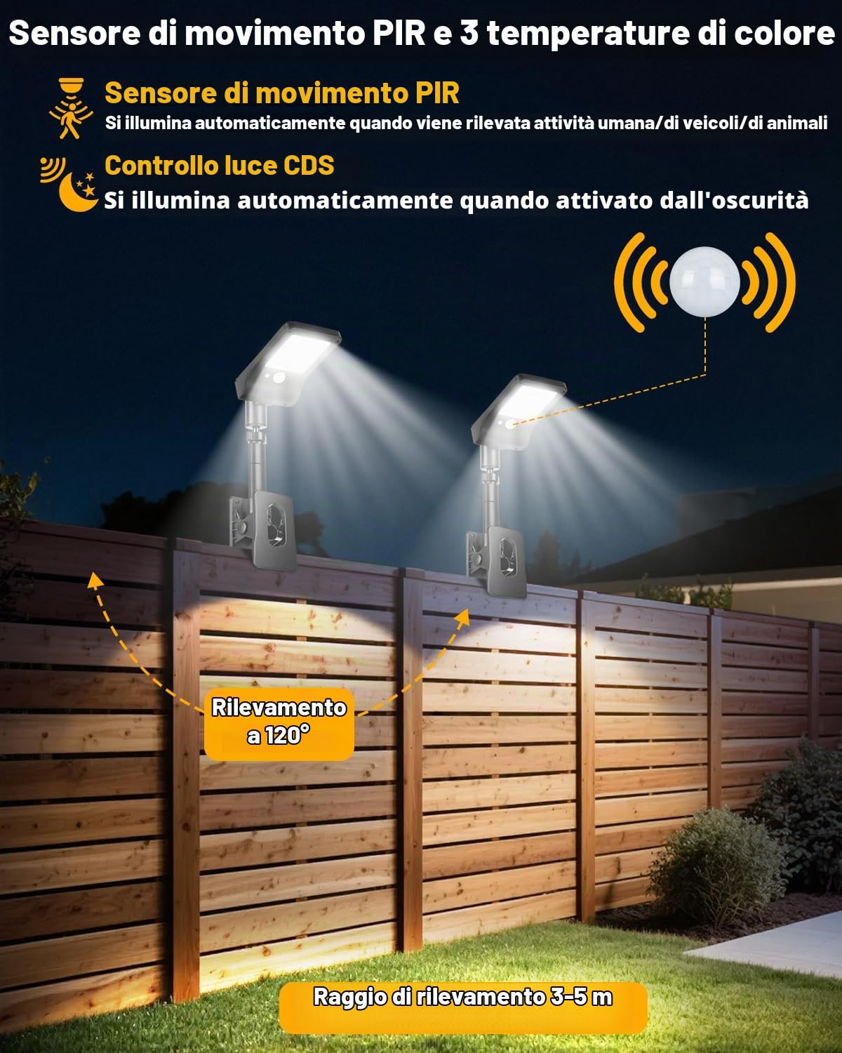 2 lampade solari esterno, con sensore di movimento, 60 LED e 3 temperature di colore, telecomando, impermeabile, luci da esterno giardino faro led per recinzioni