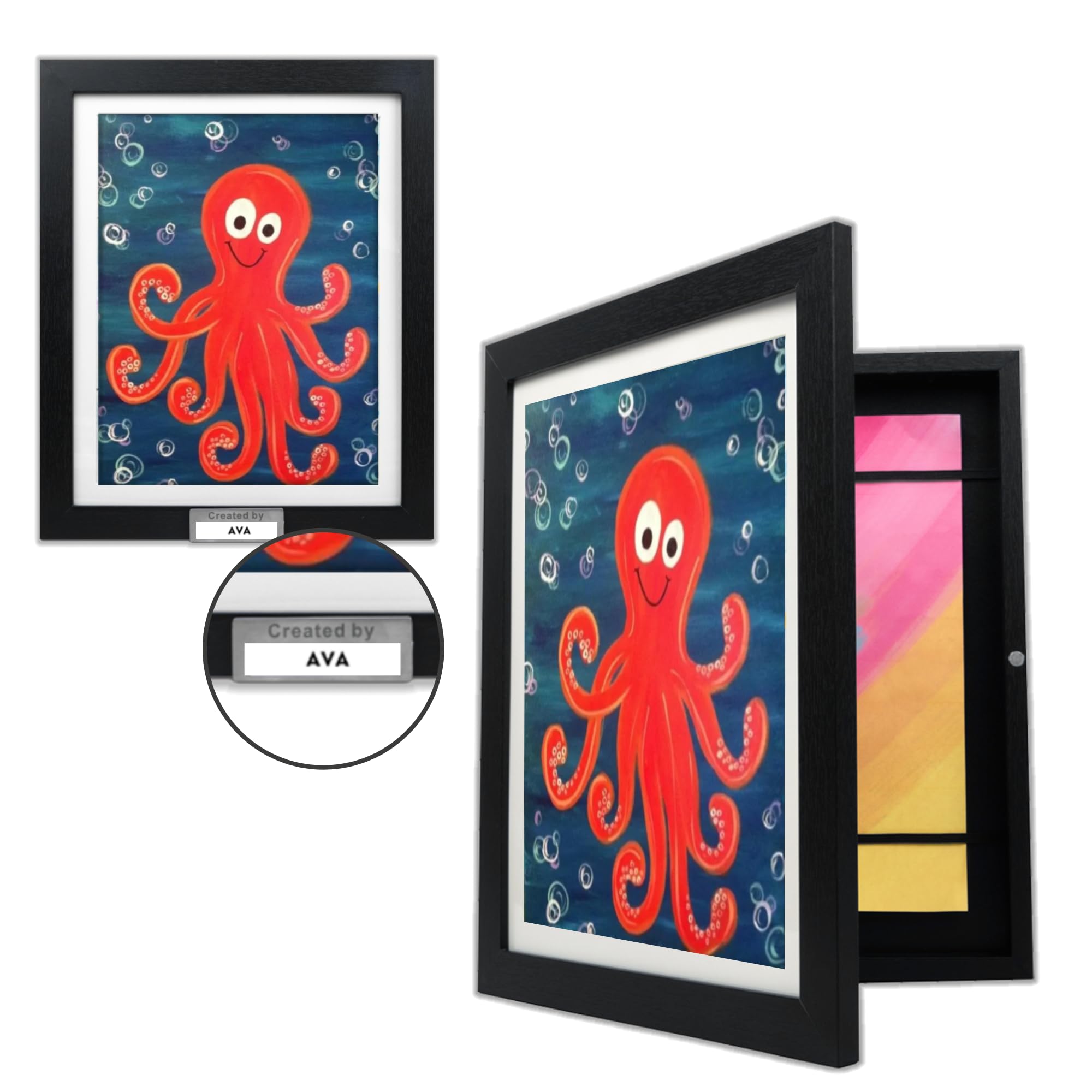 Kids Art Frames Changeable - 12X14 - Set of 2 - Personalized Artwork Frames for Kids Art, Front Opening, Holds over 100 pieces of Kids Artwork Frames Changeable - Great for Kids drawings or Children Art Projects - Black