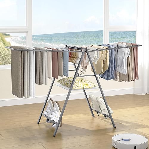 Miniatura 7 de APEXCHASER Tendedero de Ropa Plegable, Tendedero de Secado de Ropa de Metal Plegable, Perchero Portátil Compacto para Suéter, Ropa de Bebé, Toalla