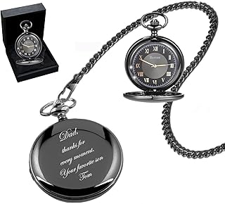 Personalized Gunmetal Pocket Watch with Gold Dial Custom Engraved Free -...
